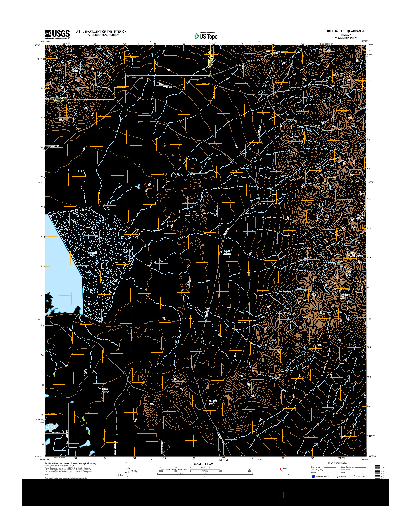 USGS US TOPO 7.5-MINUTE MAP FOR ARTESIA LAKE, NV 2014