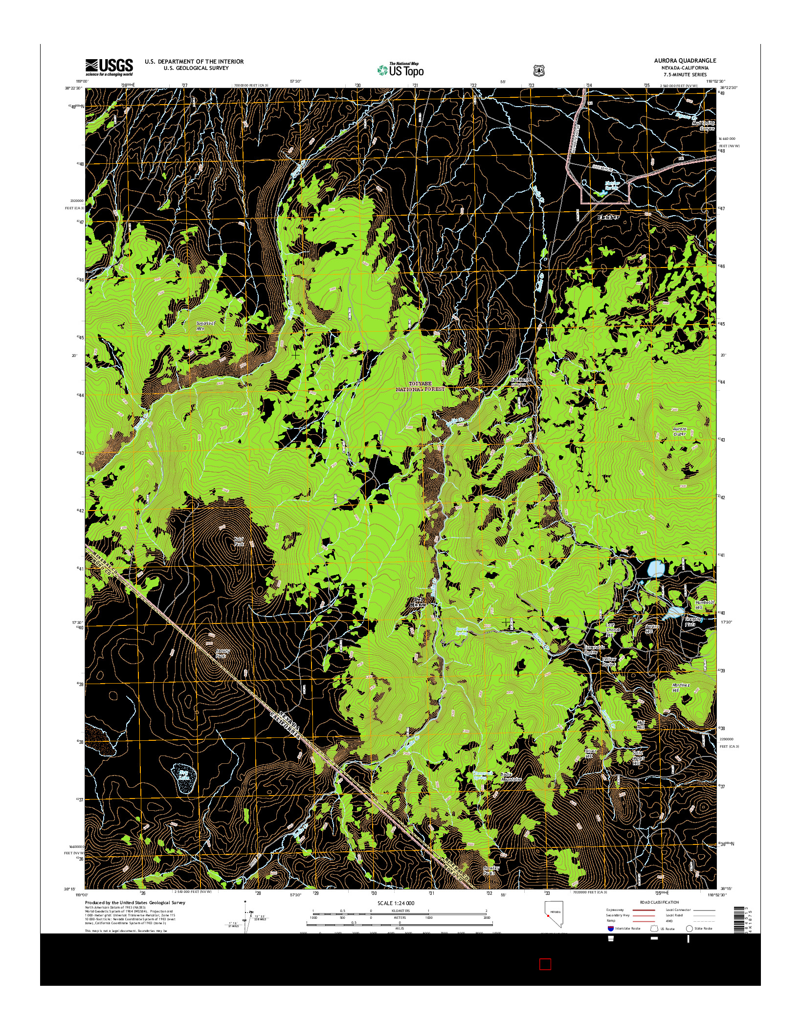 USGS US TOPO 7.5-MINUTE MAP FOR AURORA, NV-CA 2014