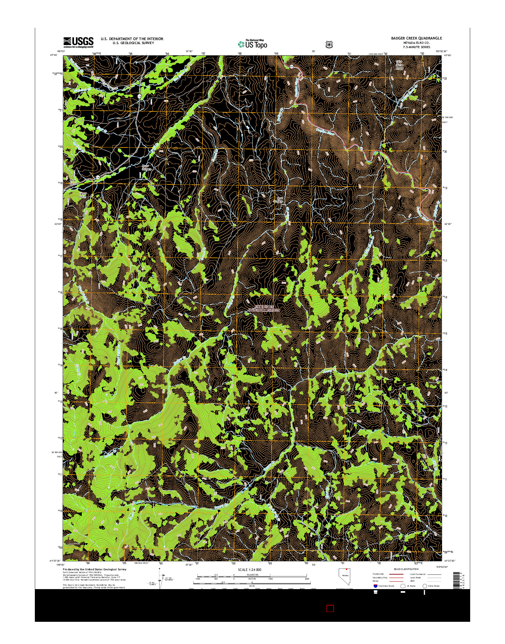 USGS US TOPO 7.5-MINUTE MAP FOR BADGER CREEK, NV 2014