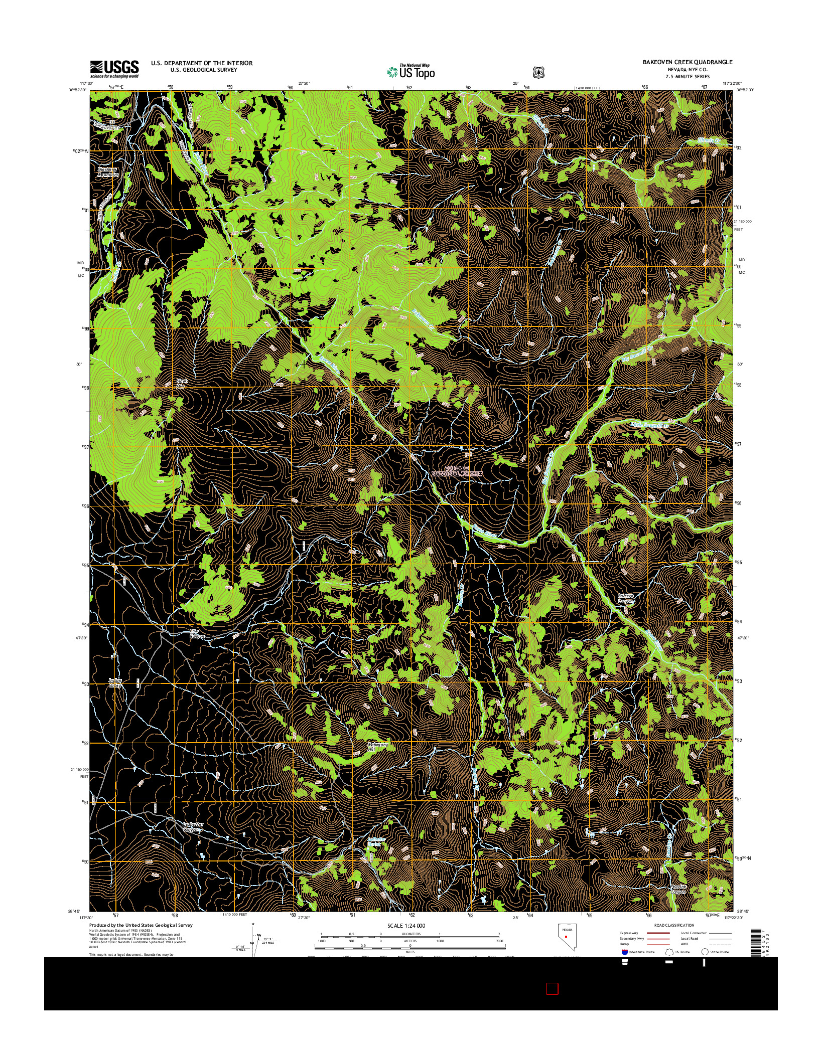 USGS US TOPO 7.5-MINUTE MAP FOR BAKEOVEN CREEK, NV 2014