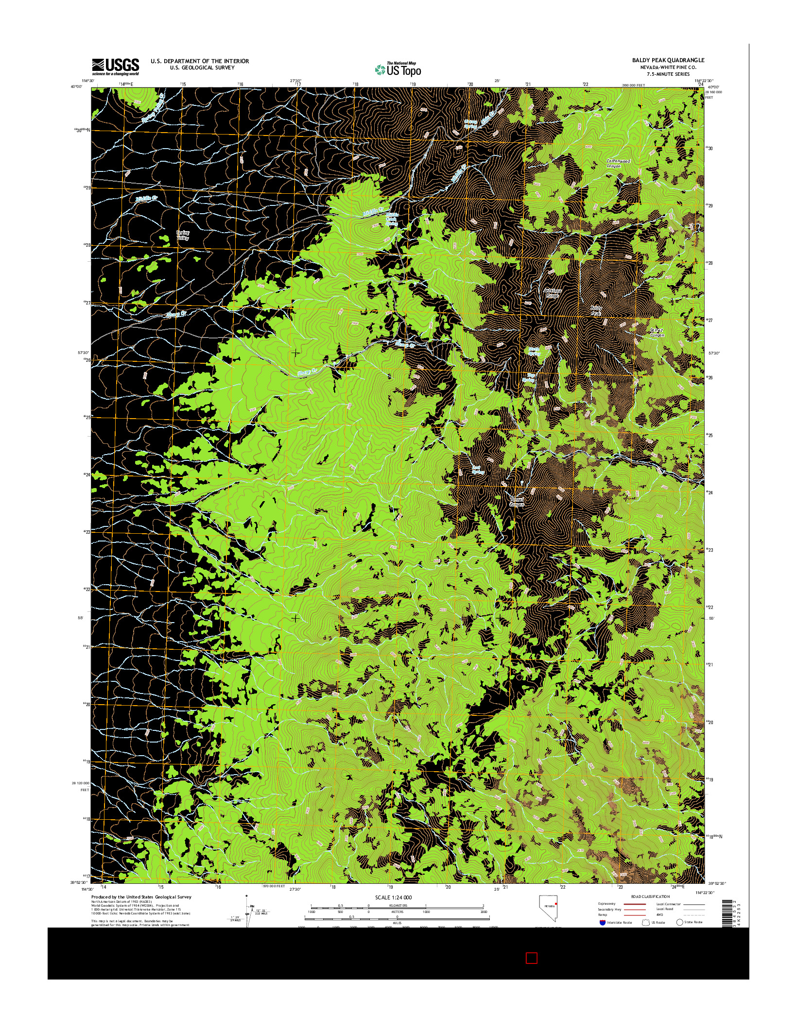 USGS US TOPO 7.5-MINUTE MAP FOR BALDY PEAK, NV 2014