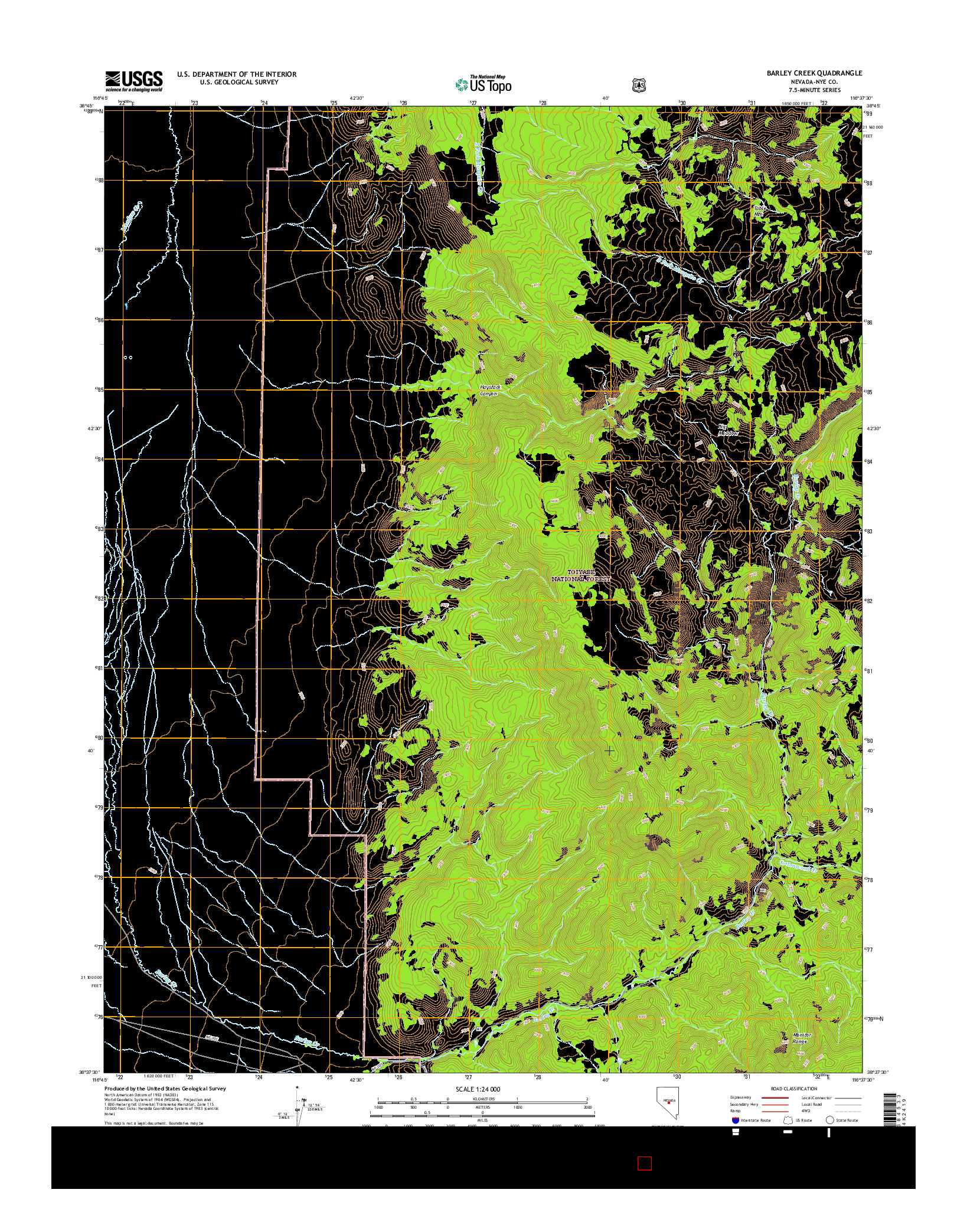 USGS US TOPO 7.5-MINUTE MAP FOR BARLEY CREEK, NV 2014