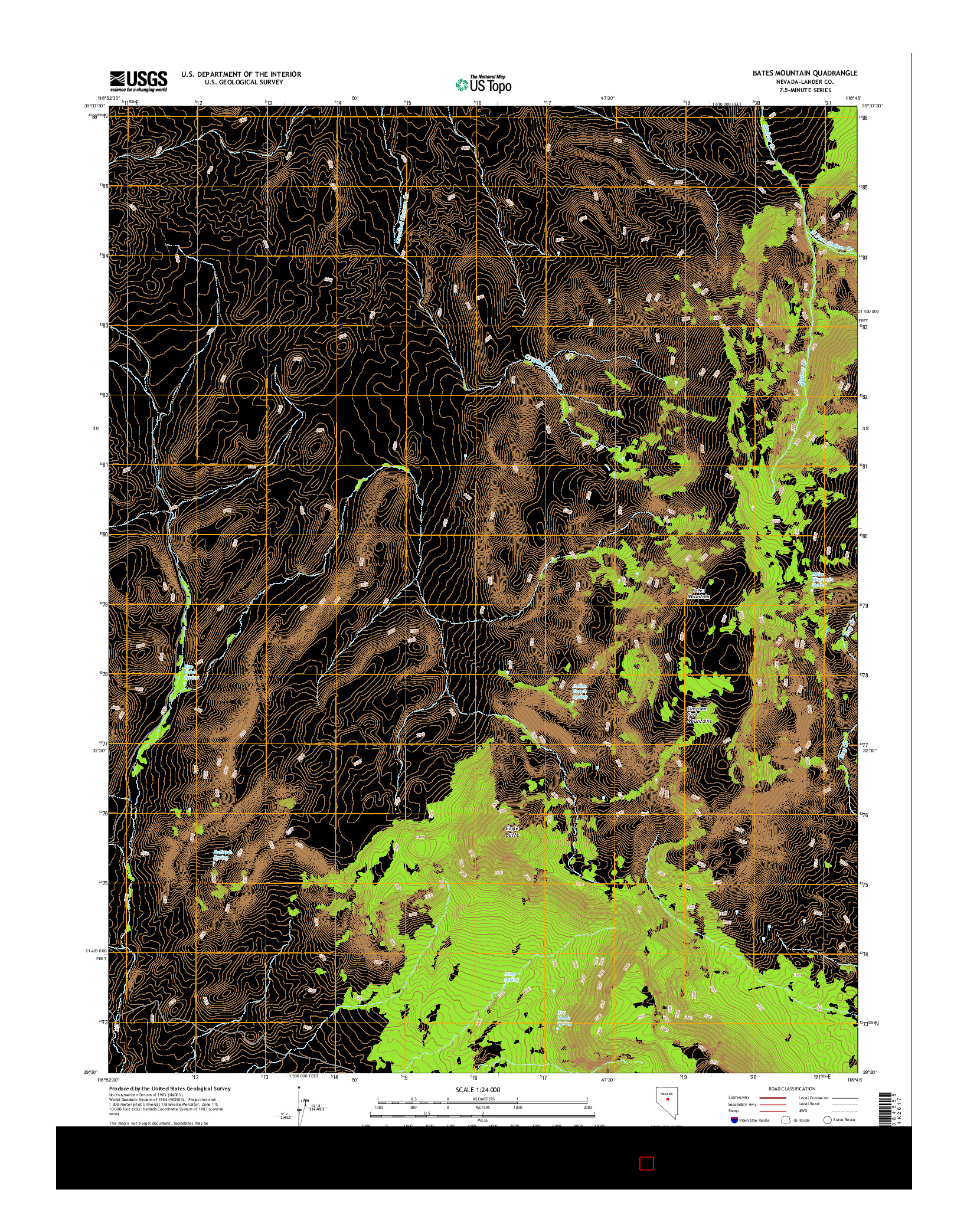 USGS US TOPO 7.5-MINUTE MAP FOR BATES MOUNTAIN, NV 2014