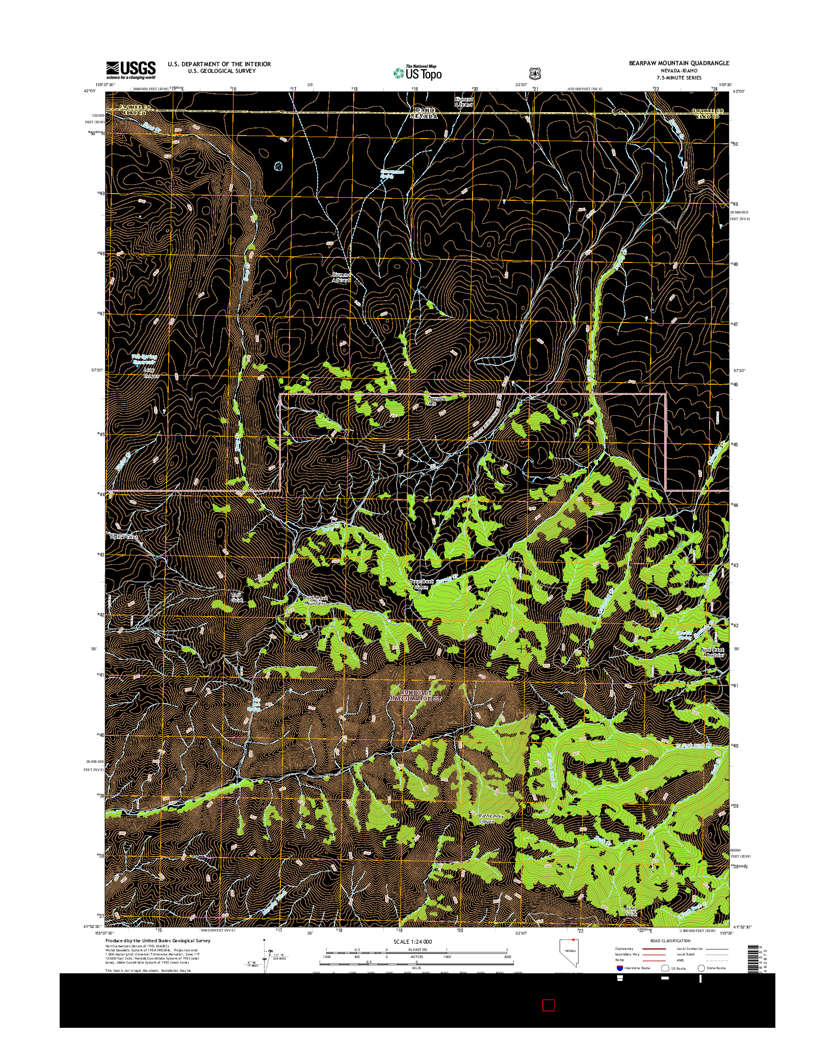 USGS US TOPO 7.5-MINUTE MAP FOR BEARPAW MOUNTAIN, NV-ID 2014