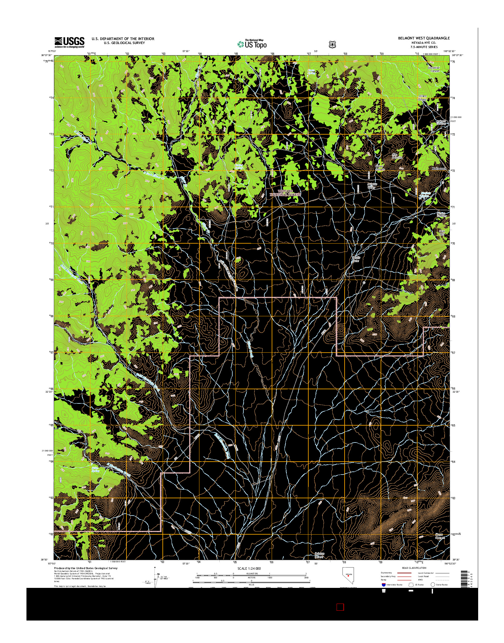 USGS US TOPO 7.5-MINUTE MAP FOR BELMONT WEST, NV 2014