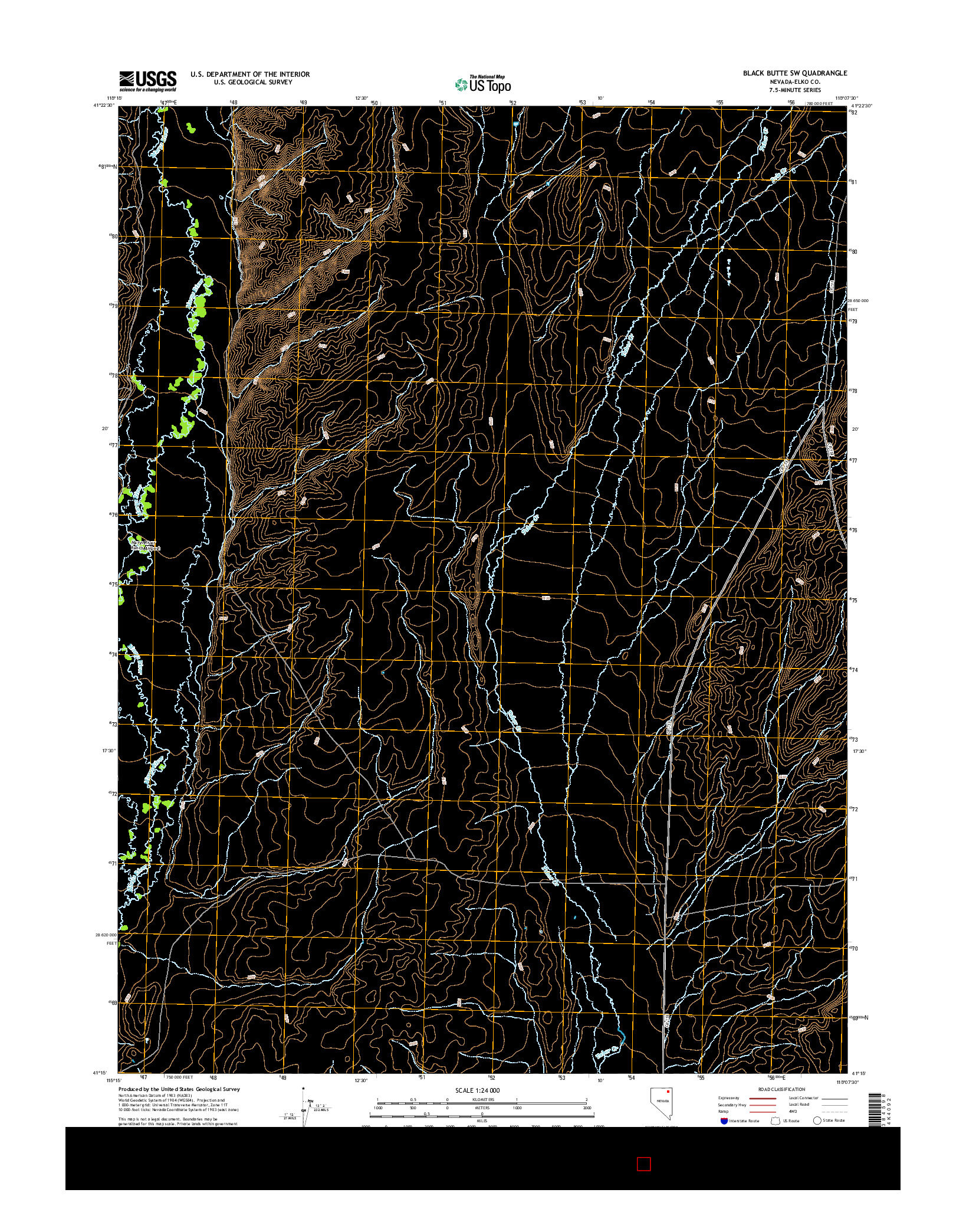 USGS US TOPO 7.5-MINUTE MAP FOR BLACK BUTTE SW, NV 2014