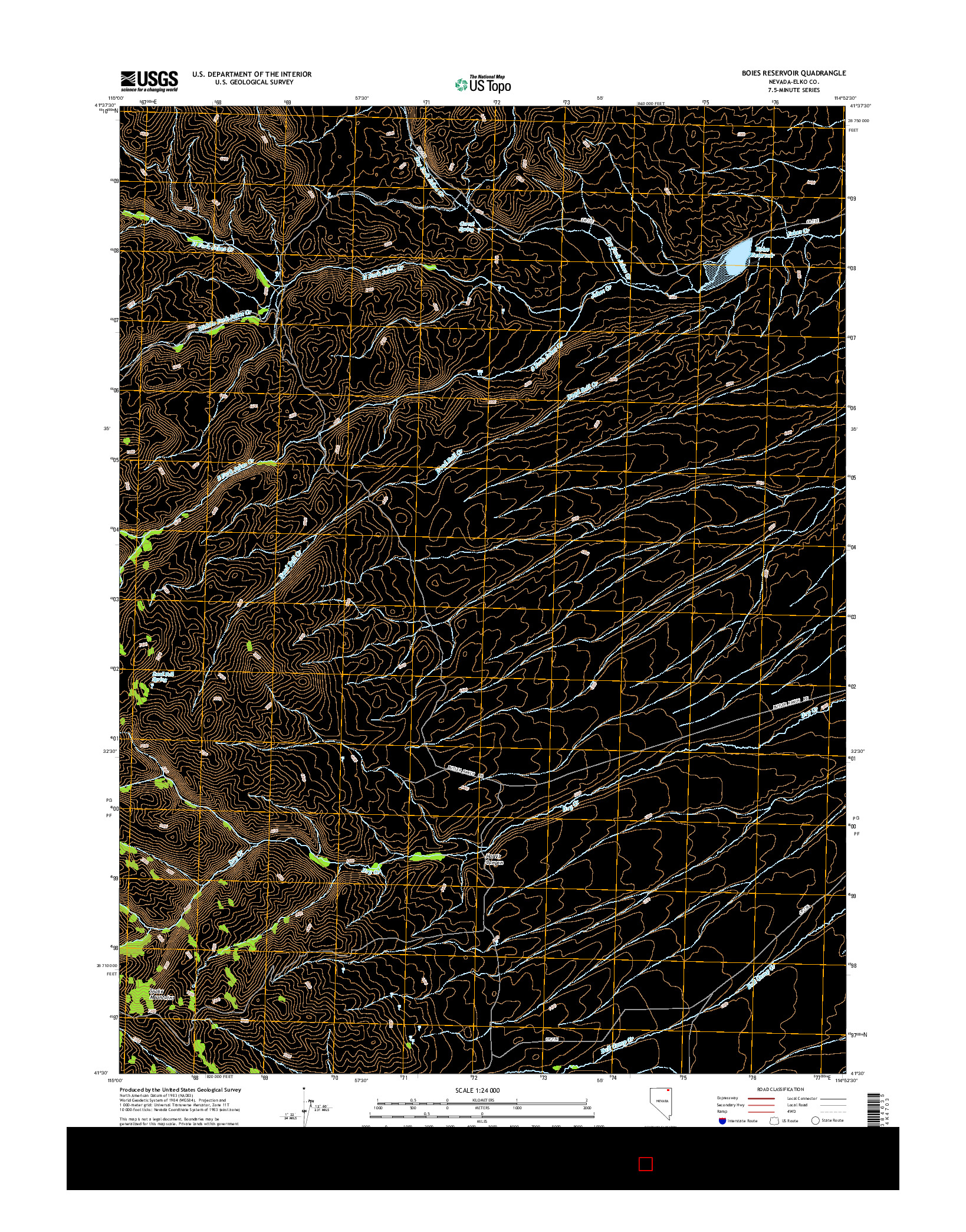 USGS US TOPO 7.5-MINUTE MAP FOR BOIES RESERVOIR, NV 2014