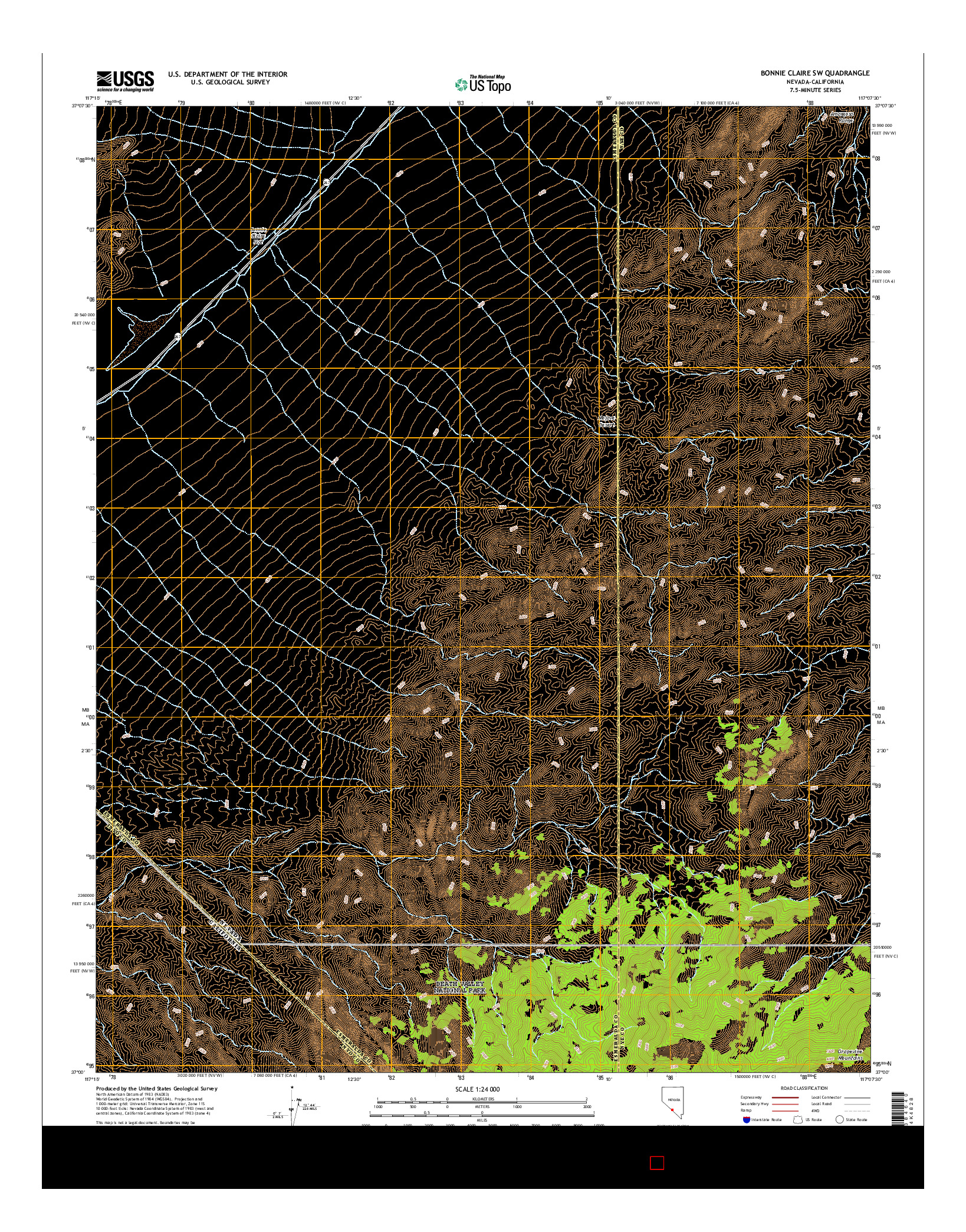USGS US TOPO 7.5-MINUTE MAP FOR BONNIE CLAIRE SW, NV-CA 2014