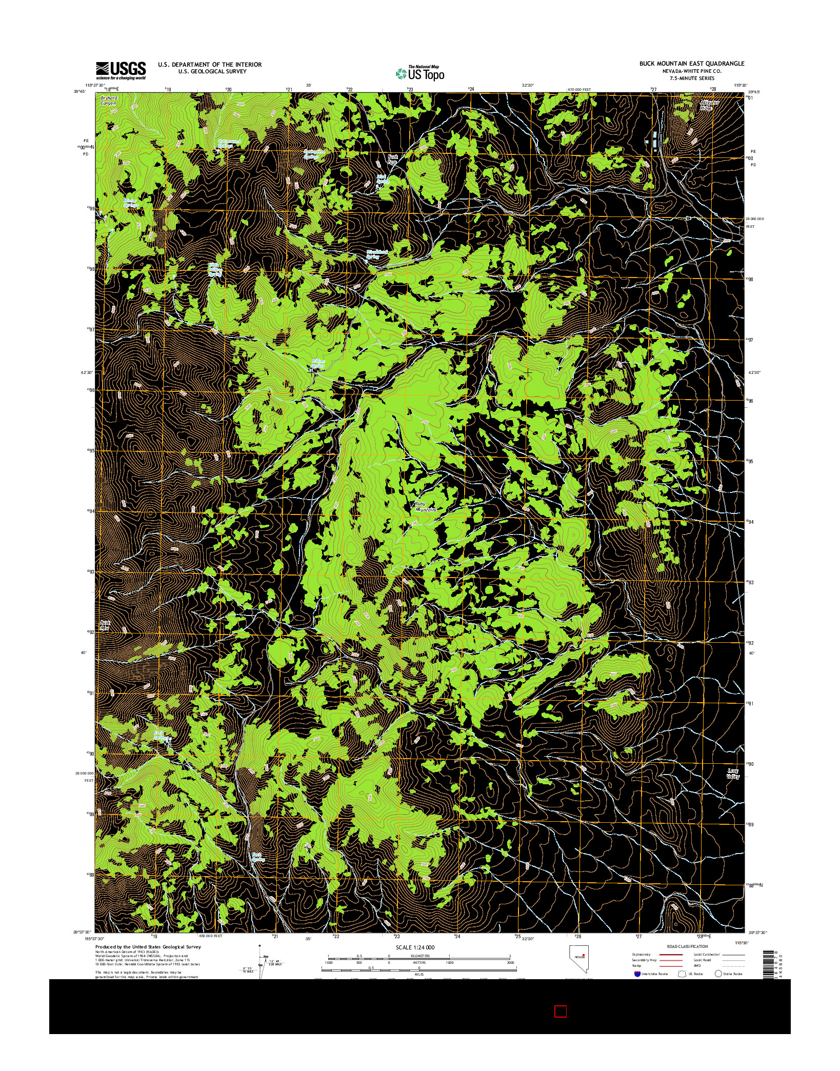 USGS US TOPO 7.5-MINUTE MAP FOR BUCK MOUNTAIN EAST, NV 2014