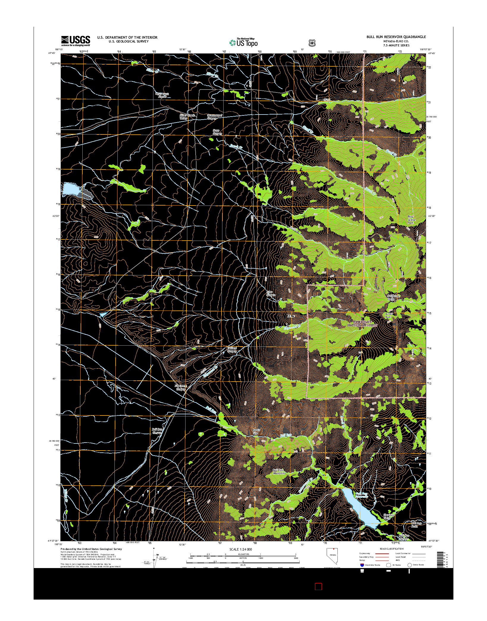 USGS US TOPO 7.5-MINUTE MAP FOR BULL RUN RESERVOIR, NV 2014