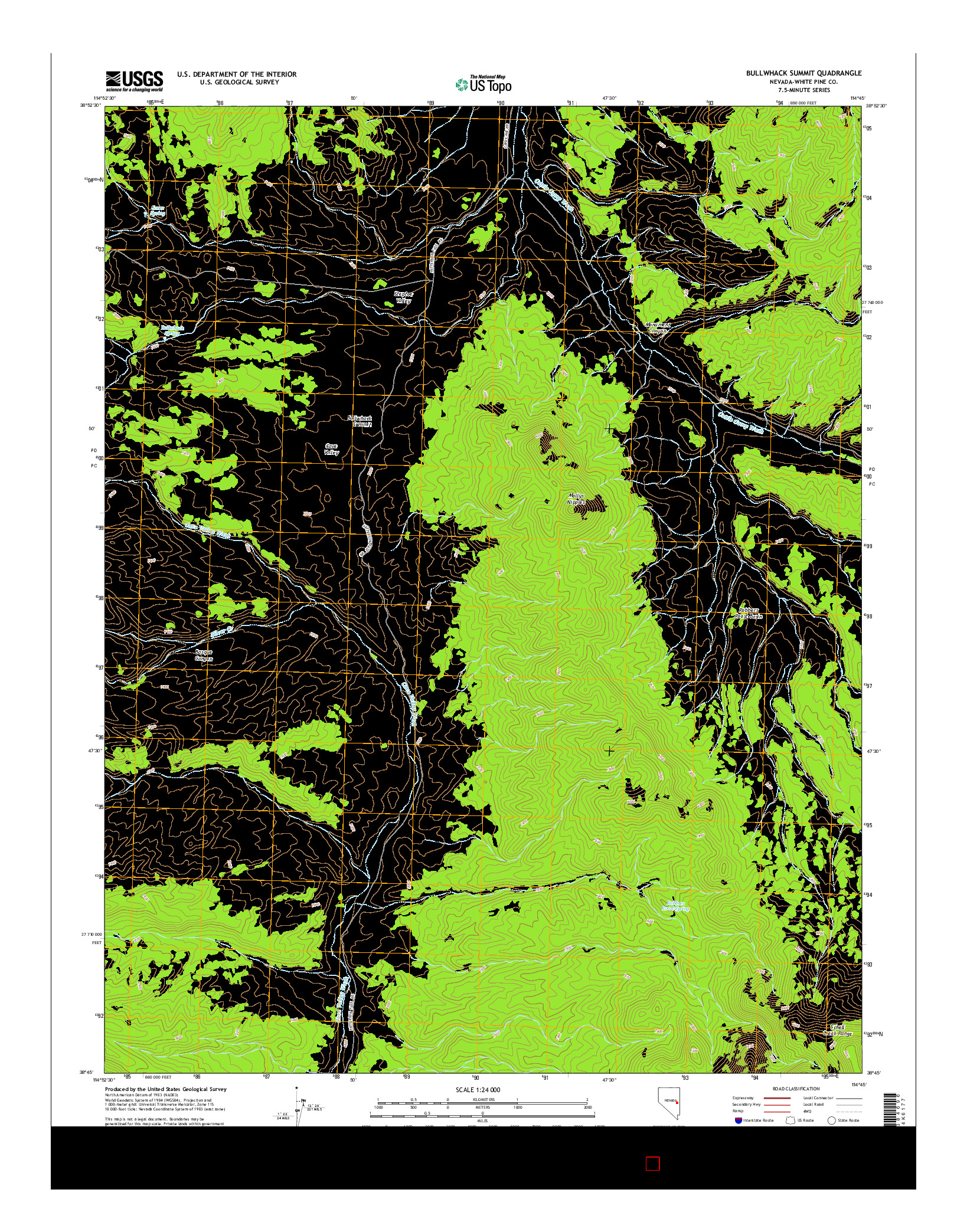 USGS US TOPO 7.5-MINUTE MAP FOR BULLWHACK SUMMIT, NV 2014