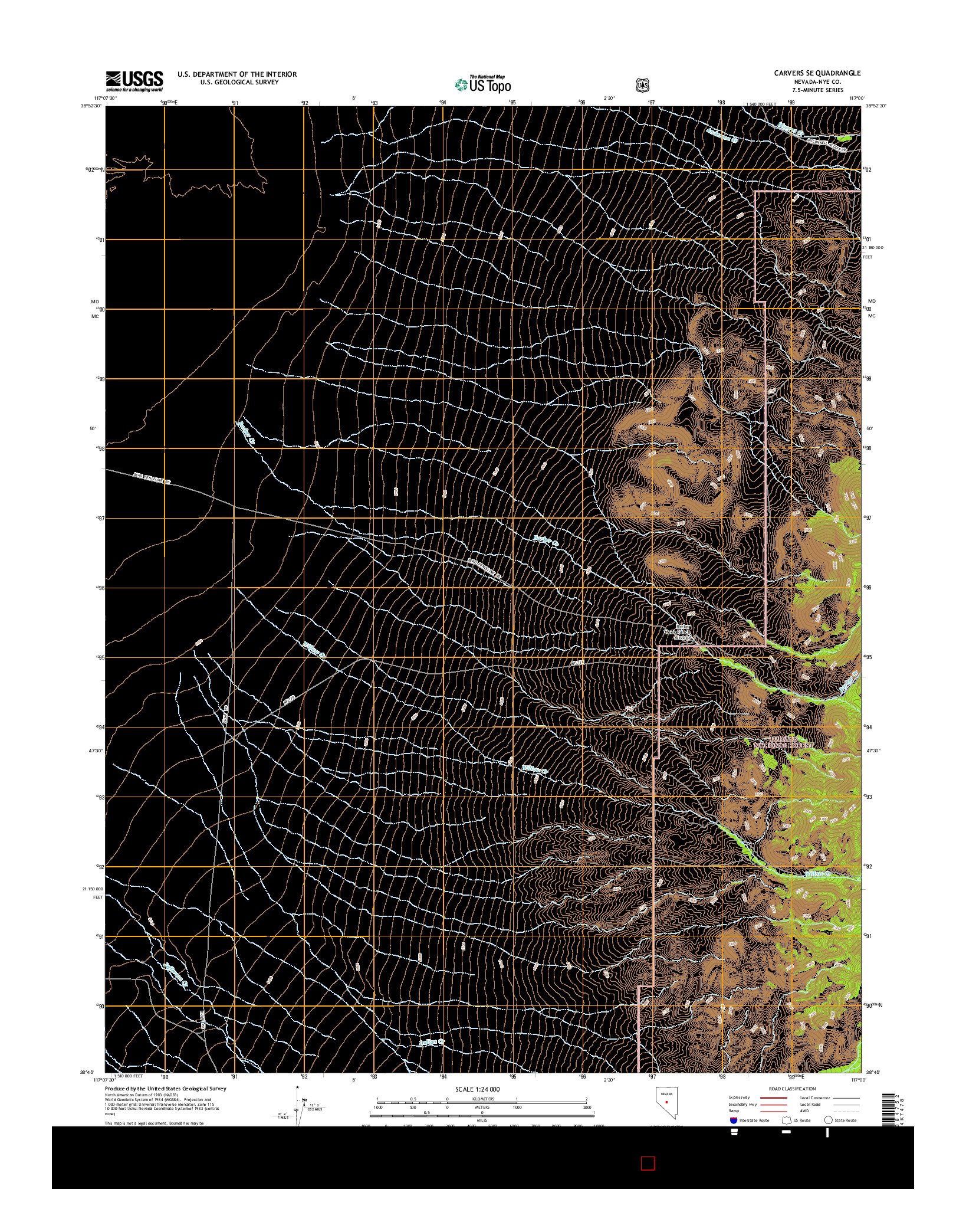USGS US TOPO 7.5-MINUTE MAP FOR CARVERS SE, NV 2014