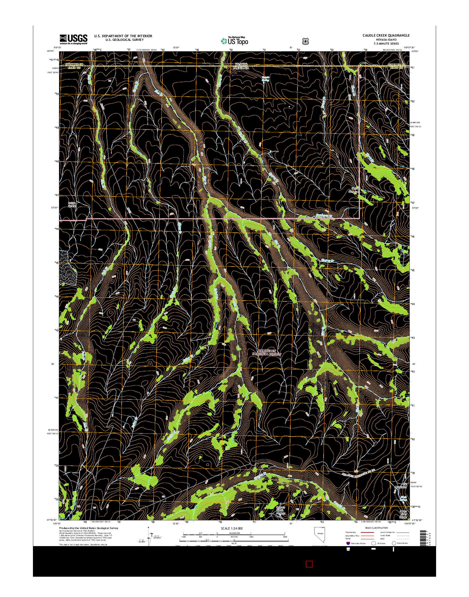 USGS US TOPO 7.5-MINUTE MAP FOR CAUDLE CREEK, NV-ID 2014