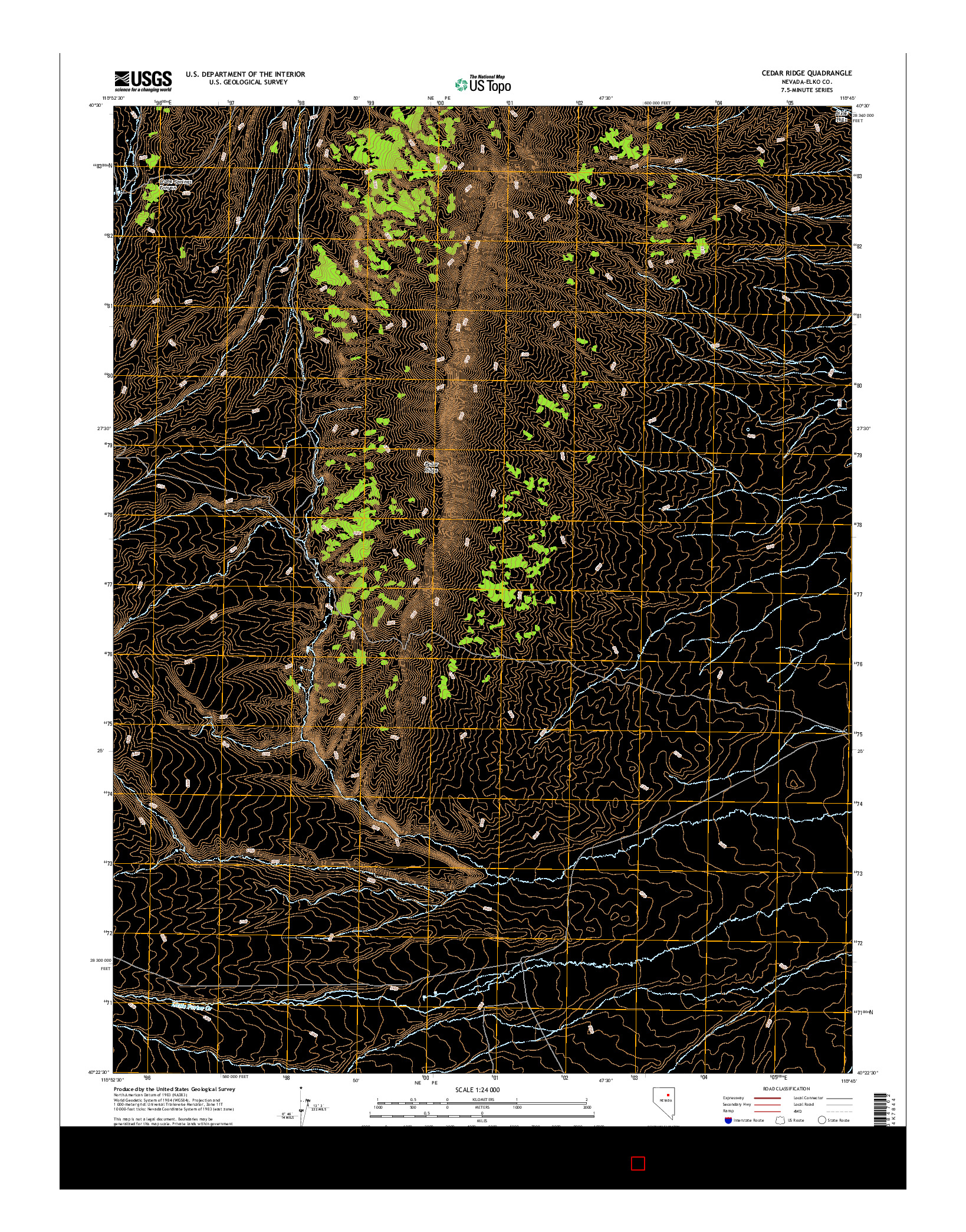 USGS US TOPO 7.5-MINUTE MAP FOR CEDAR RIDGE, NV 2014