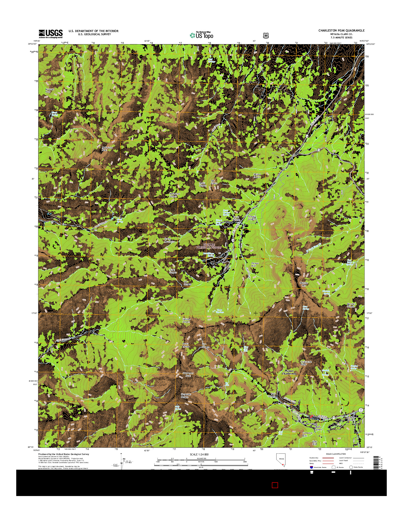 USGS US TOPO 7.5-MINUTE MAP FOR CHARLESTON PEAK, NV 2014