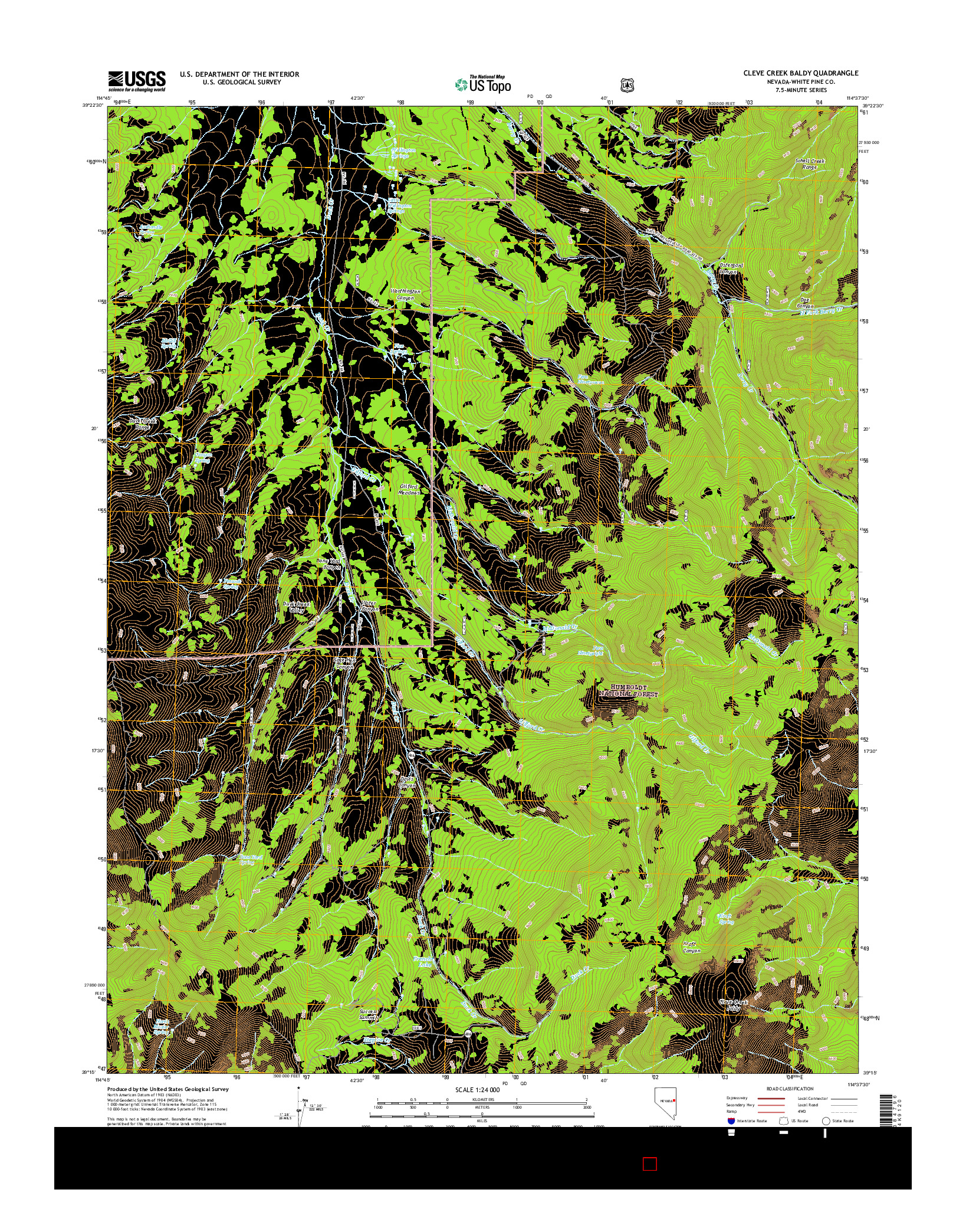 USGS US TOPO 7.5-MINUTE MAP FOR CLEVE CREEK BALDY, NV 2014