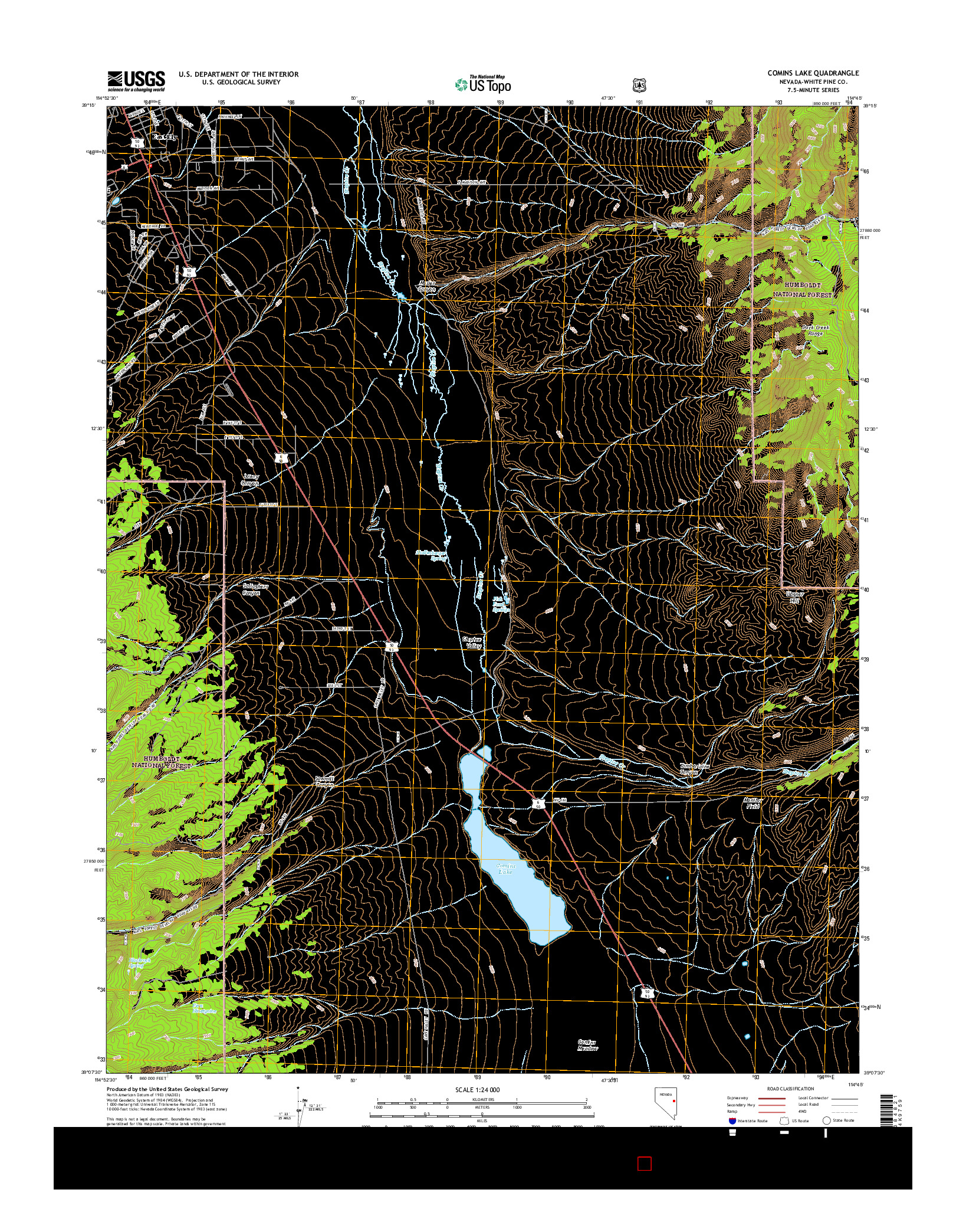 USGS US TOPO 7.5-MINUTE MAP FOR COMINS LAKE, NV 2014
