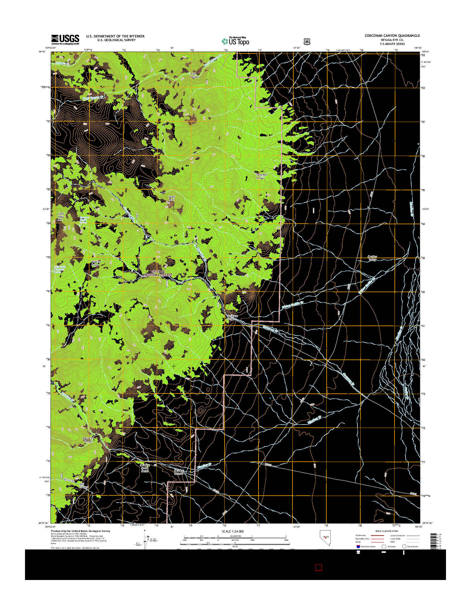 USGS US TOPO 7.5-MINUTE MAP FOR CORCORAN CANYON, NV 2014