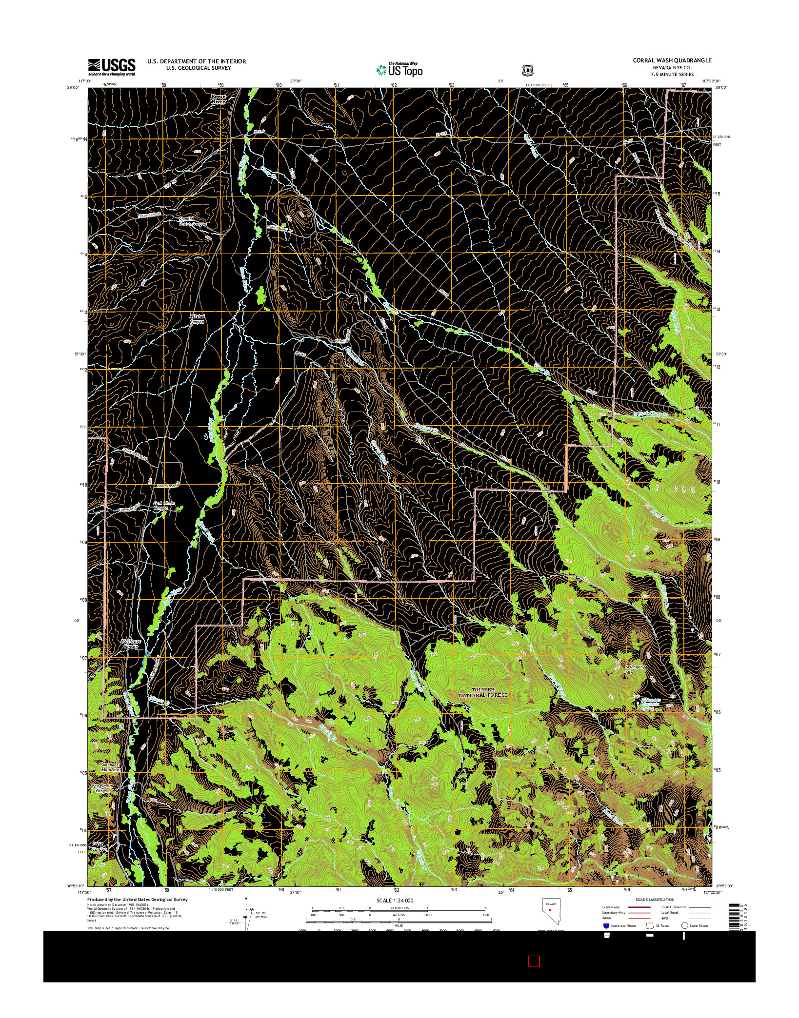 USGS US TOPO 7.5-MINUTE MAP FOR CORRAL WASH, NV 2014