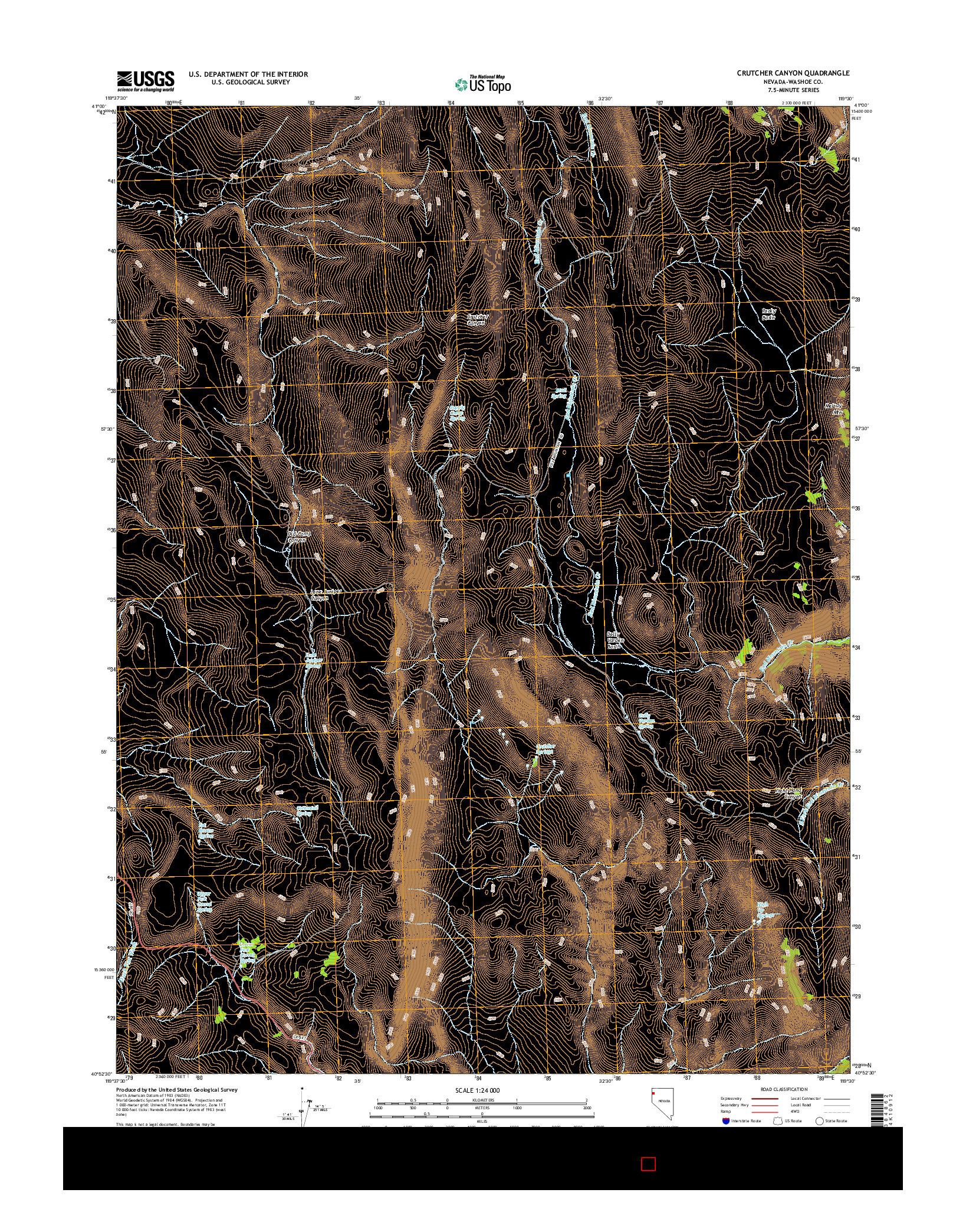 USGS US TOPO 7.5-MINUTE MAP FOR CRUTCHER CANYON, NV 2014
