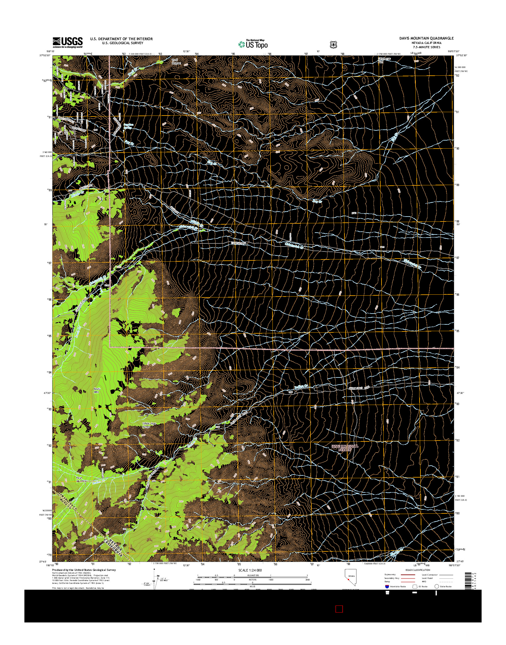 USGS US TOPO 7.5-MINUTE MAP FOR DAVIS MOUNTAIN, NV-CA 2014