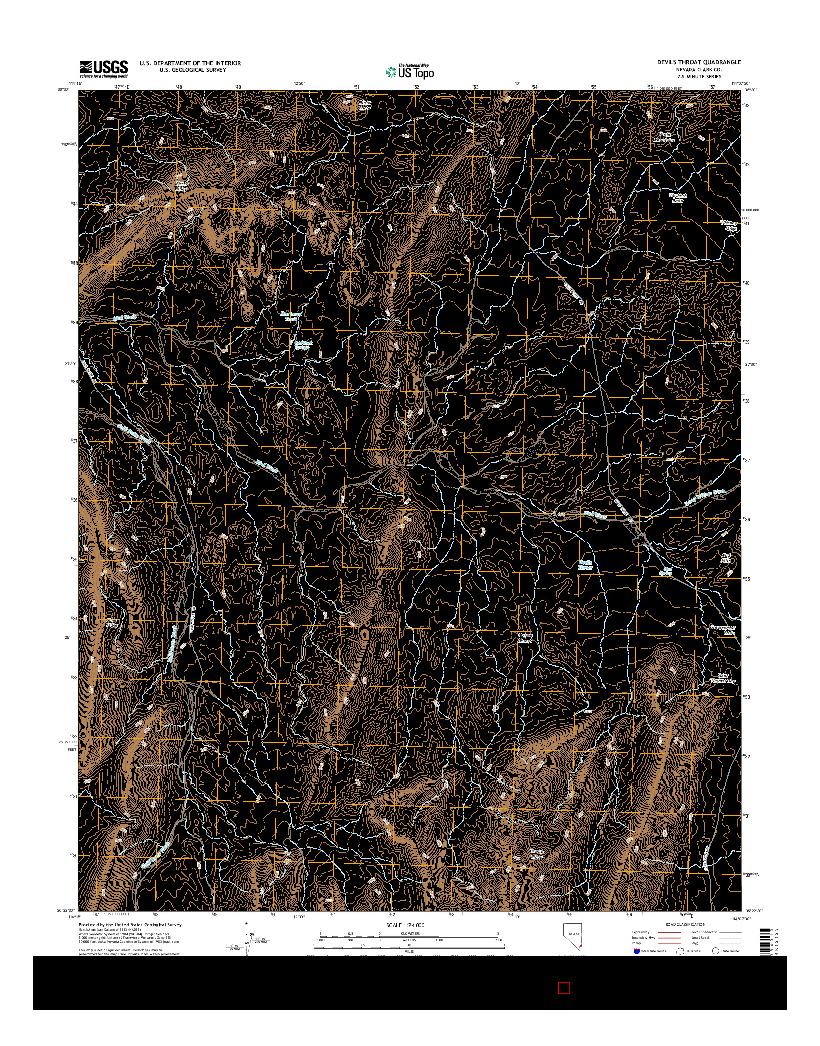 USGS US TOPO 7.5-MINUTE MAP FOR DEVILS THROAT, NV 2014
