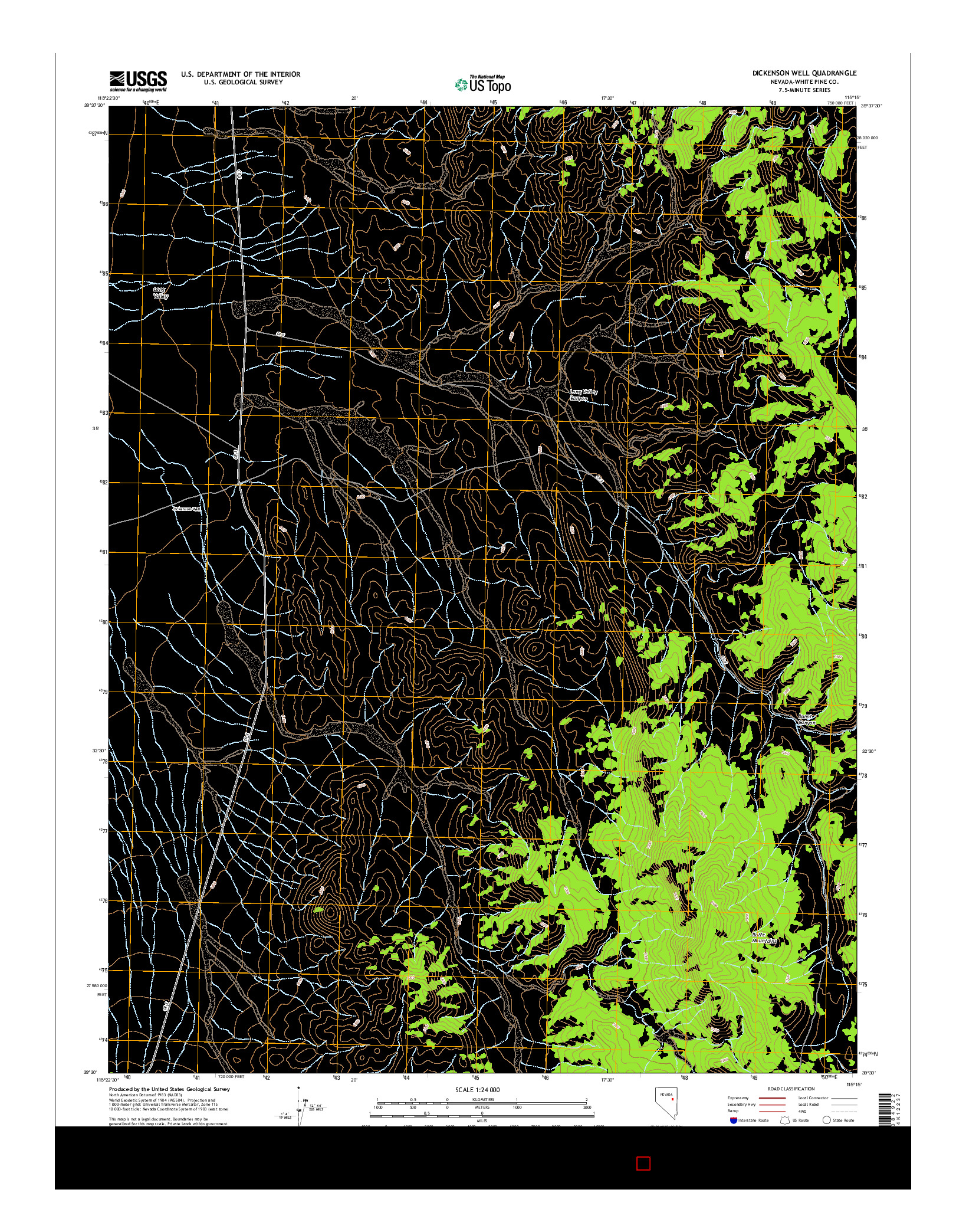 USGS US TOPO 7.5-MINUTE MAP FOR DICKENSON WELL, NV 2014