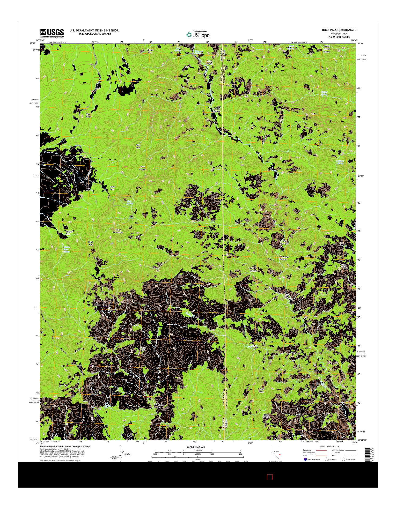 USGS US TOPO 7.5-MINUTE MAP FOR DOCS PASS, NV-UT 2014