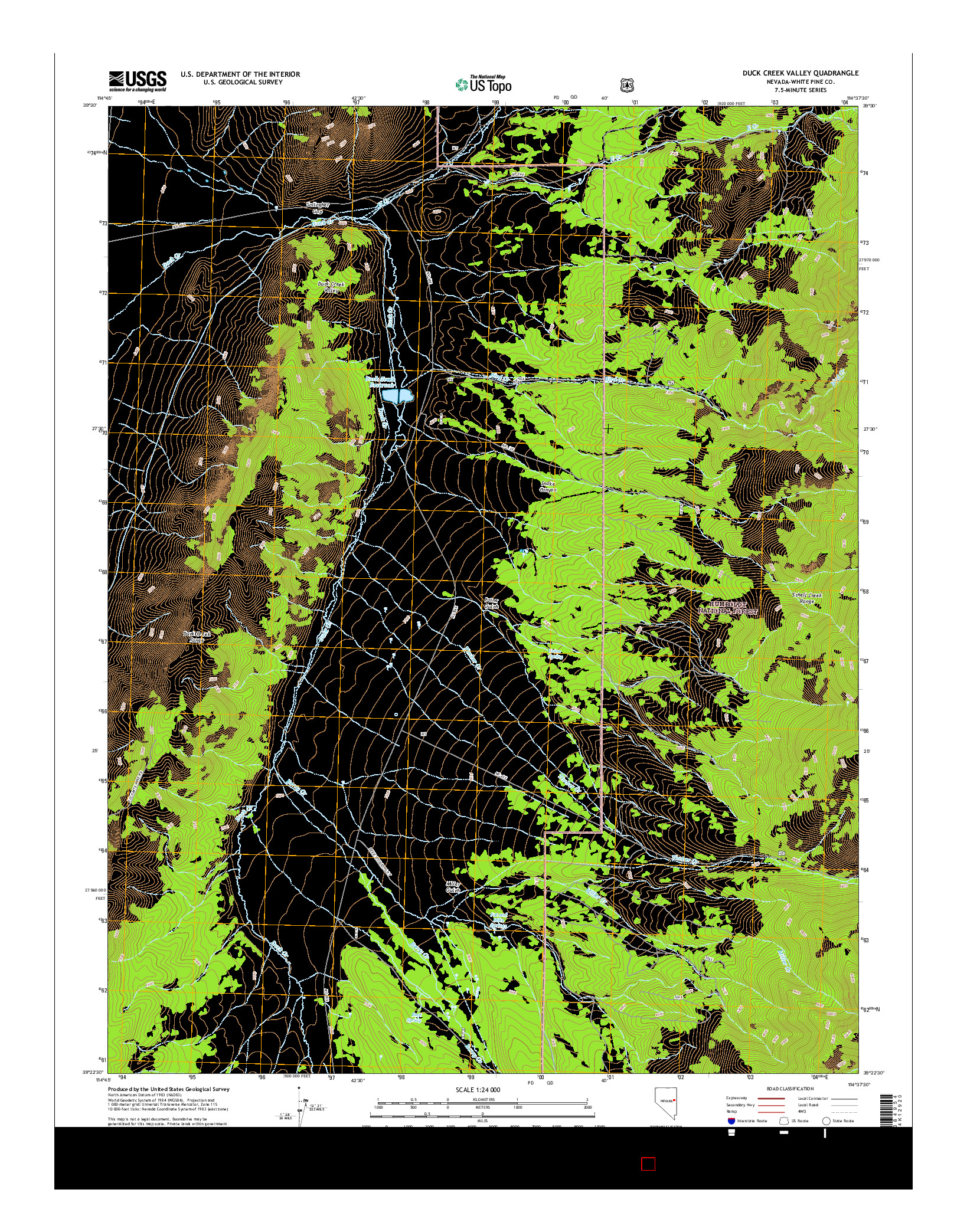 USGS US TOPO 7.5-MINUTE MAP FOR DUCK CREEK VALLEY, NV 2014