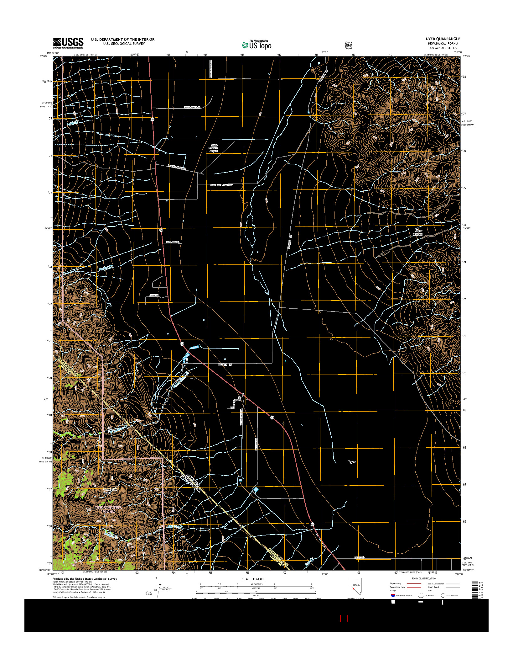 USGS US TOPO 7.5-MINUTE MAP FOR DYER, NV-CA 2014