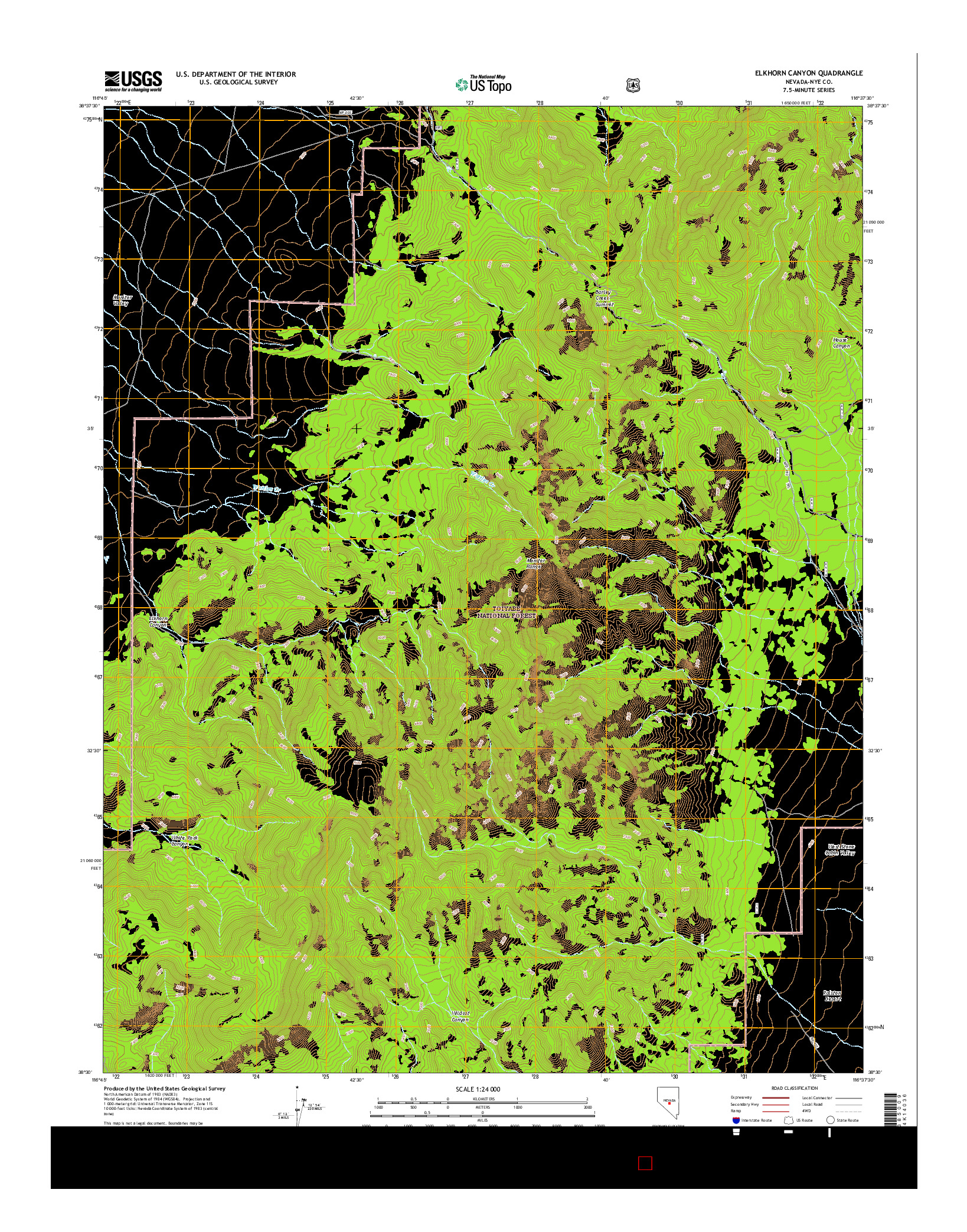 USGS US TOPO 7.5-MINUTE MAP FOR ELKHORN CANYON, NV 2014