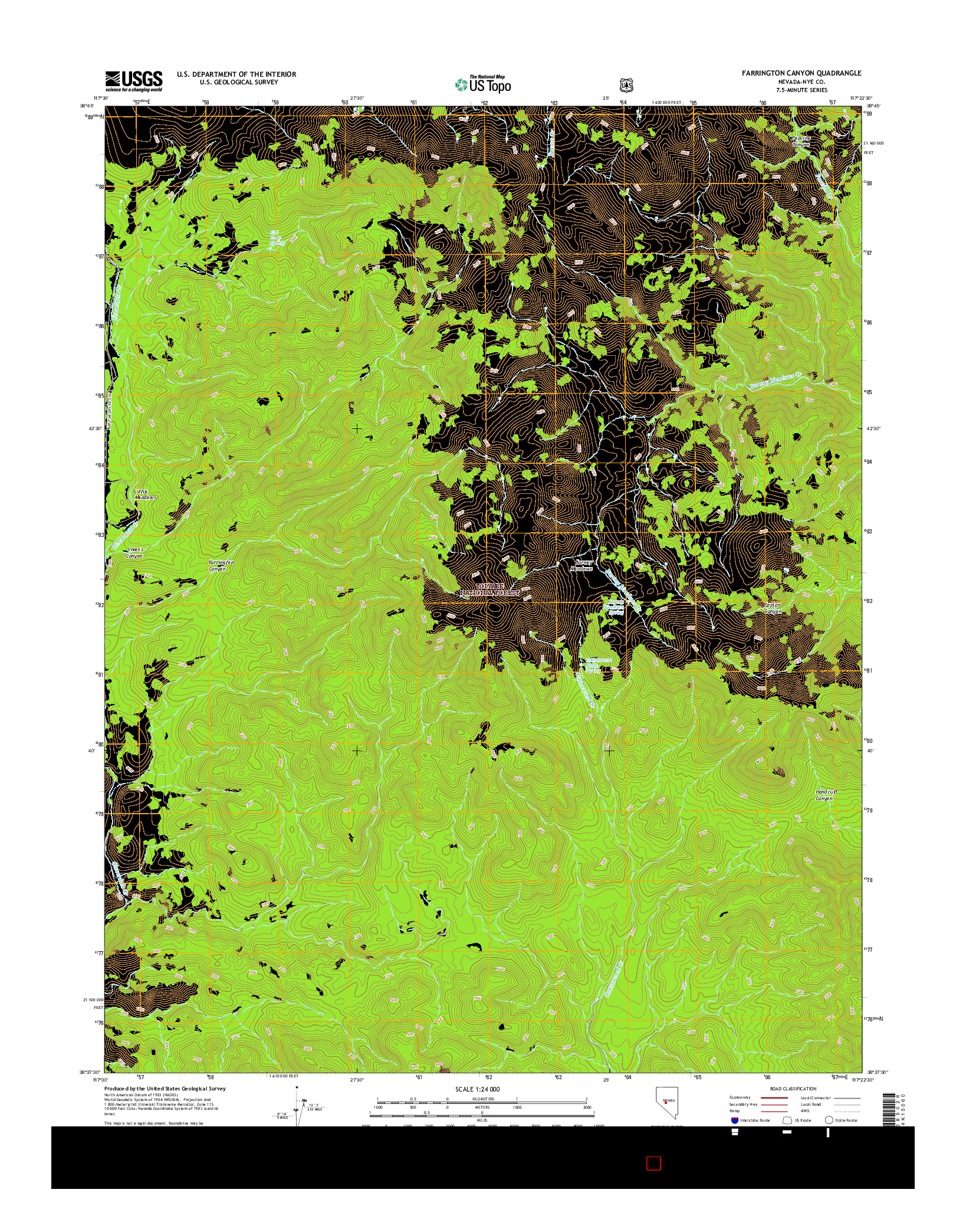 USGS US TOPO 7.5-MINUTE MAP FOR FARRINGTON CANYON, NV 2014