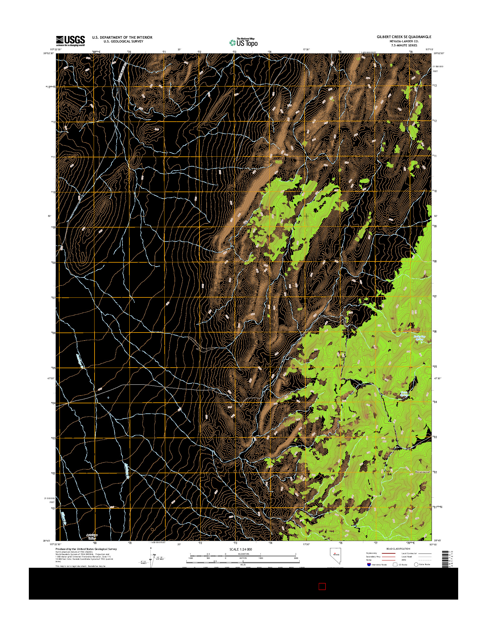 USGS US TOPO 7.5-MINUTE MAP FOR GILBERT CREEK SE, NV 2014