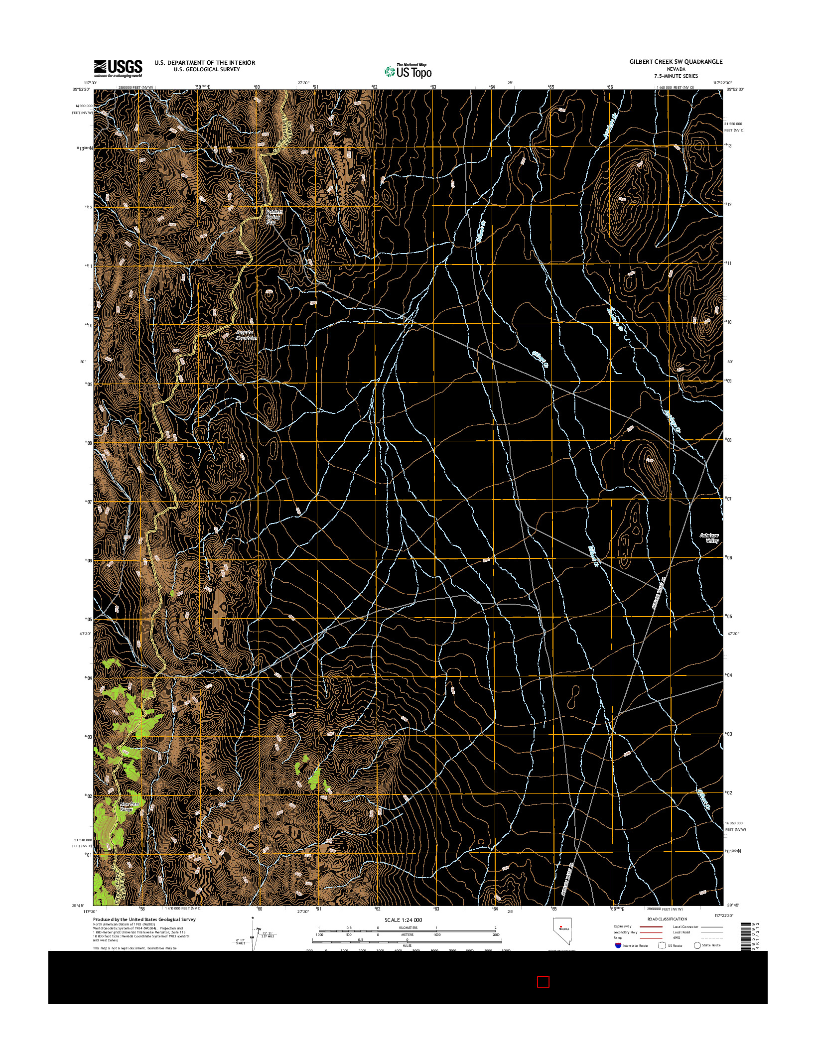USGS US TOPO 7.5-MINUTE MAP FOR GILBERT CREEK SW, NV 2014