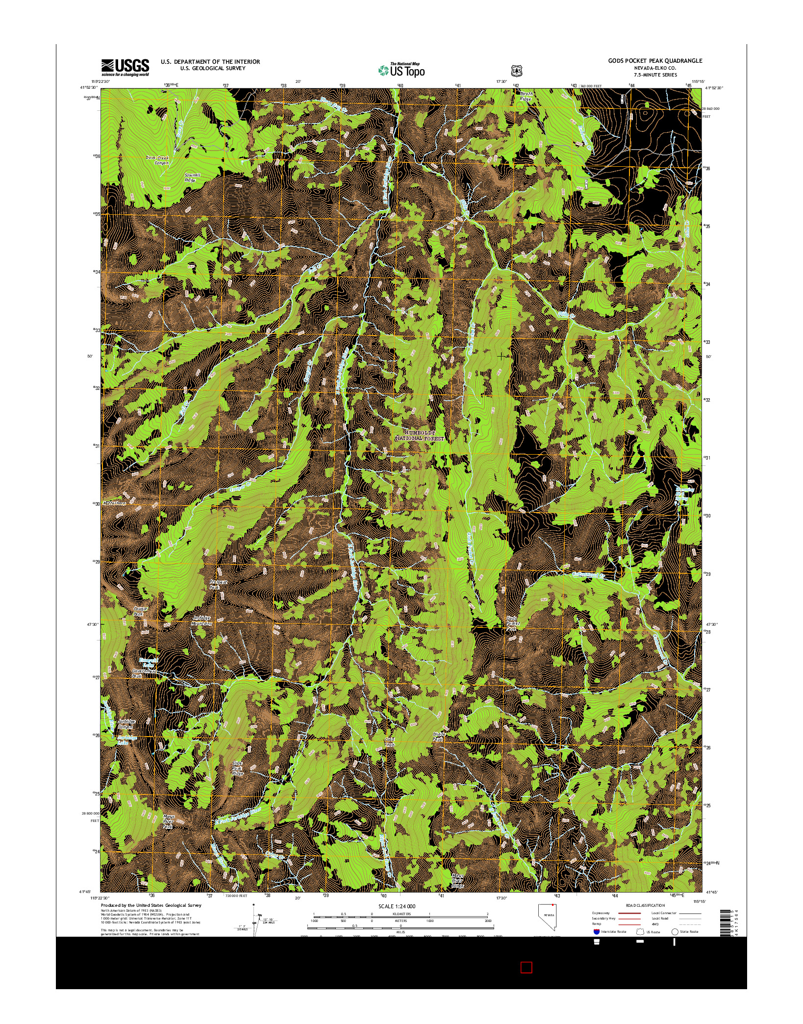 USGS US TOPO 7.5-MINUTE MAP FOR GODS POCKET PEAK, NV 2014