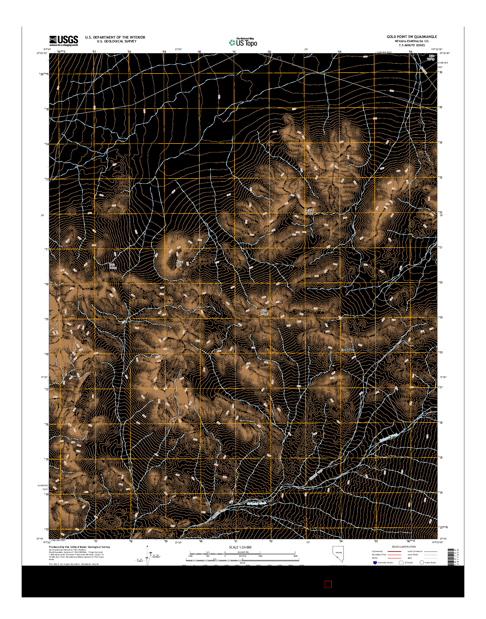 USGS US TOPO 7.5-MINUTE MAP FOR GOLD POINT SW, NV 2014