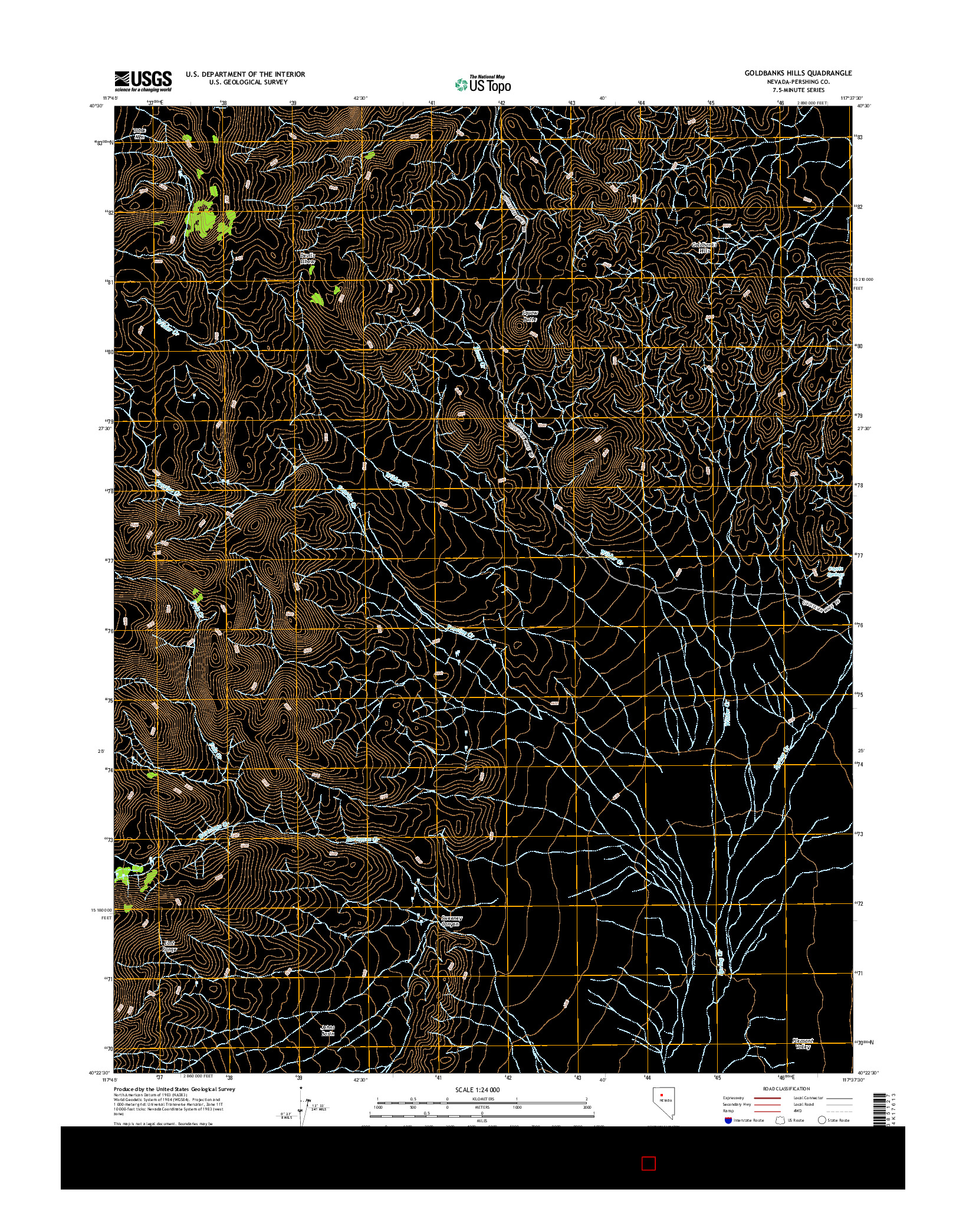 USGS US TOPO 7.5-MINUTE MAP FOR GOLDBANKS HILLS, NV 2014