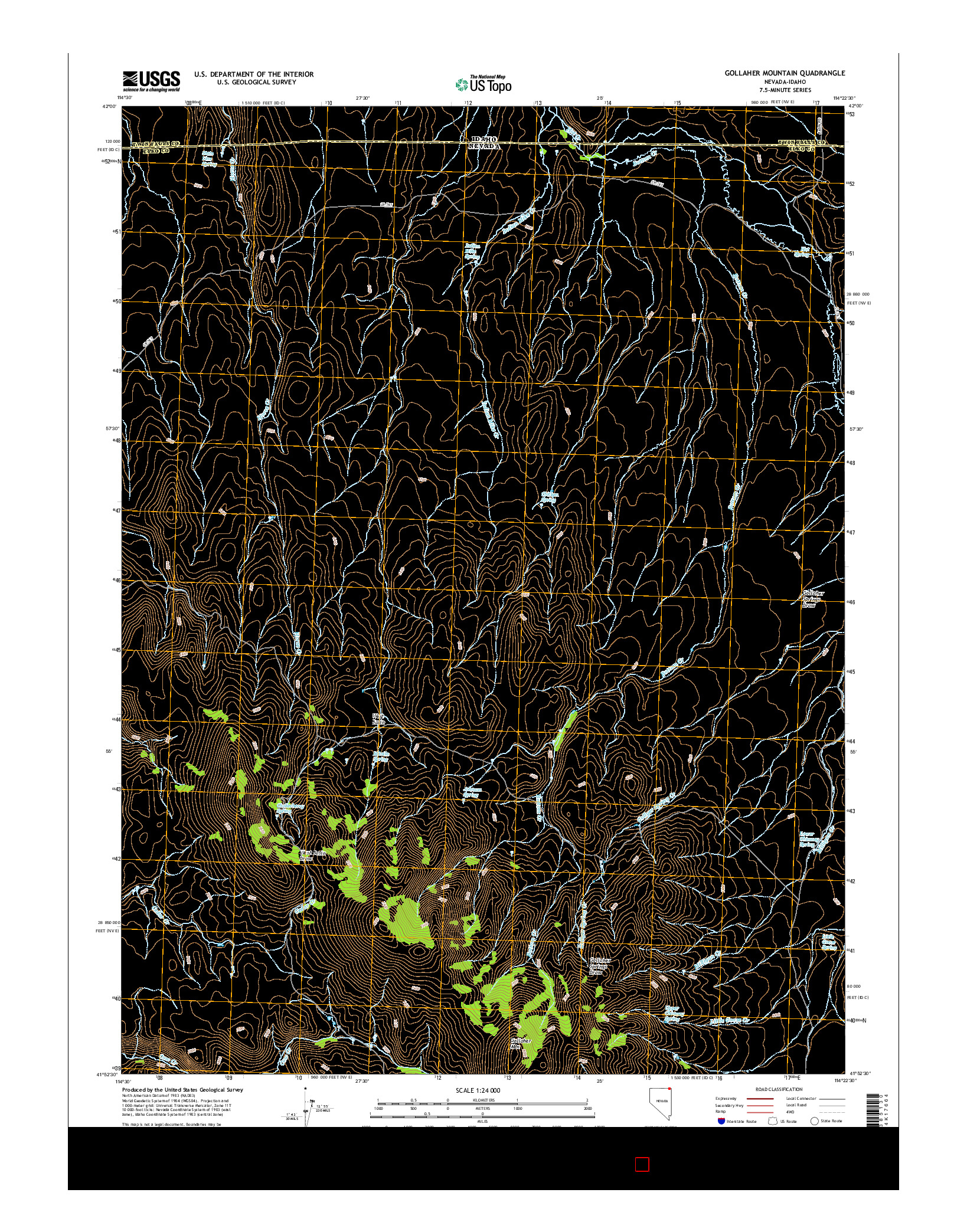 USGS US TOPO 7.5-MINUTE MAP FOR GOLLAHER MOUNTAIN, NV-ID 2014