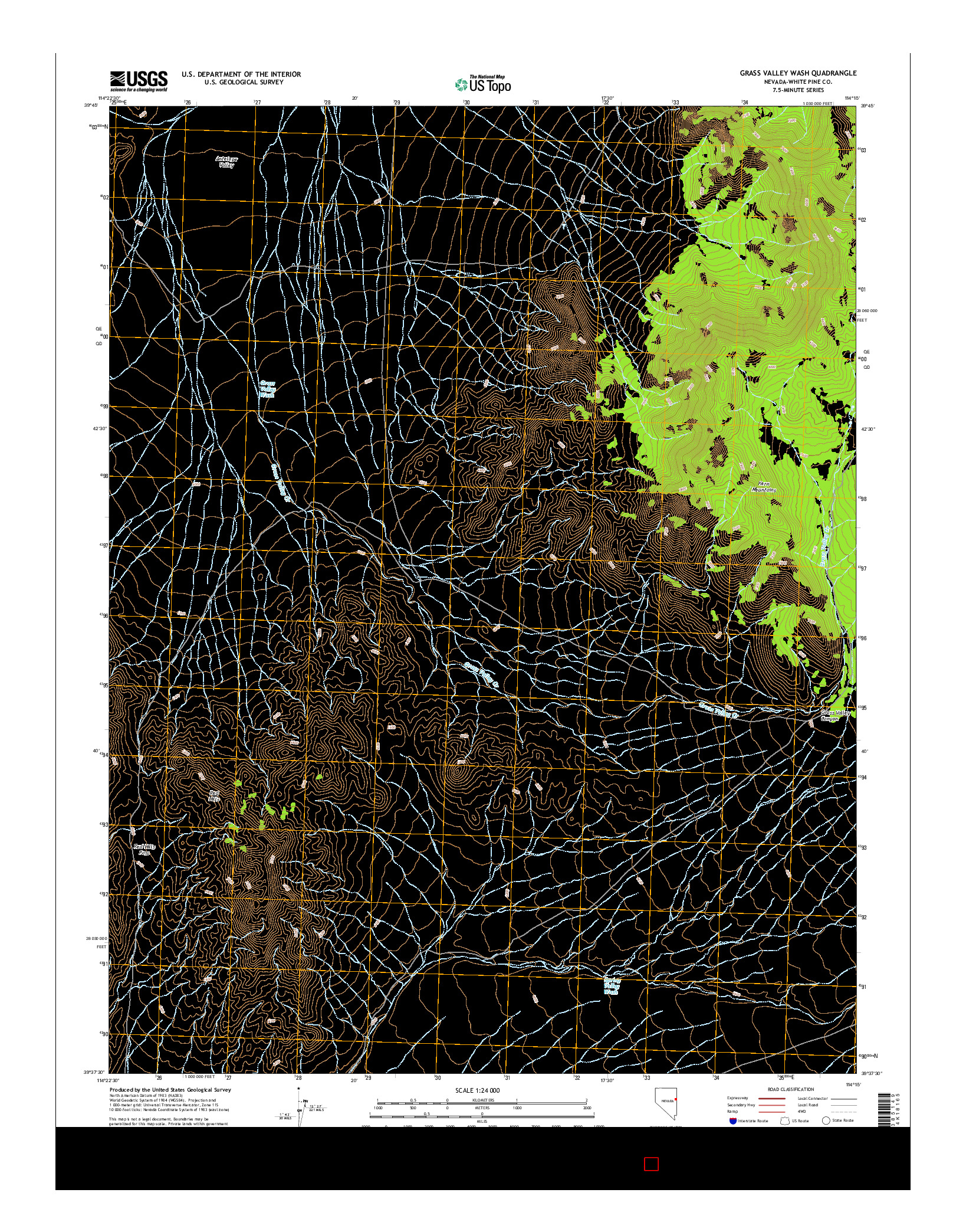 USGS US TOPO 7.5-MINUTE MAP FOR GRASS VALLEY WASH, NV 2014