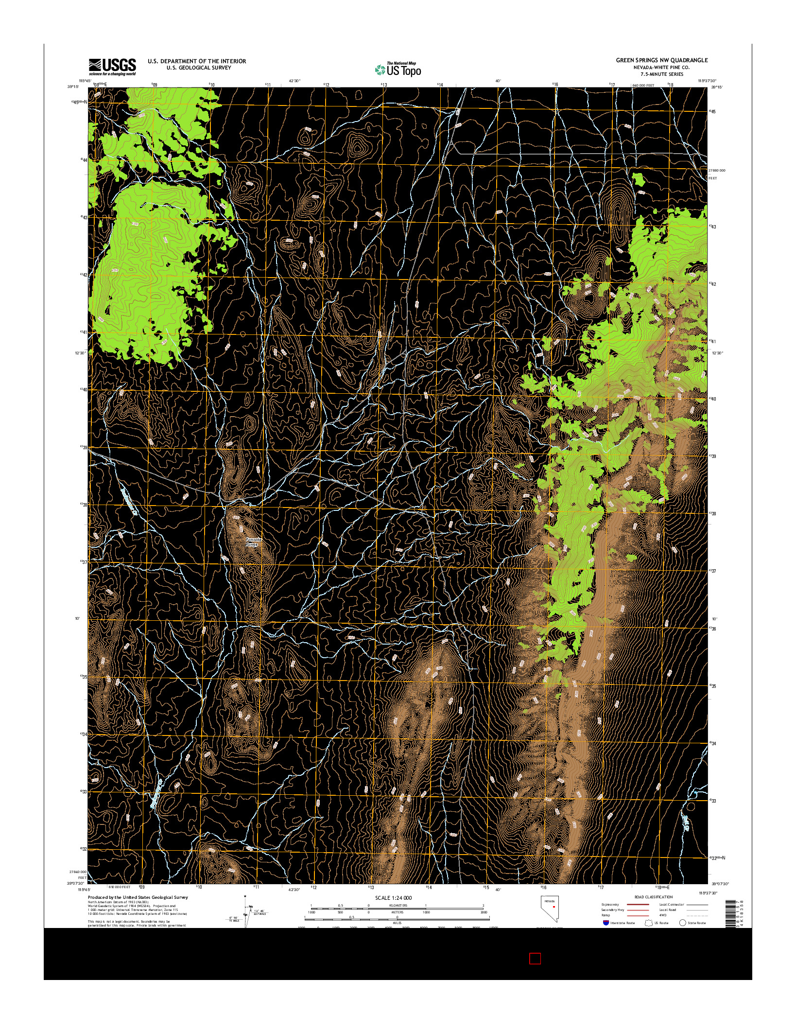 USGS US TOPO 7.5-MINUTE MAP FOR GREEN SPRINGS NW, NV 2014