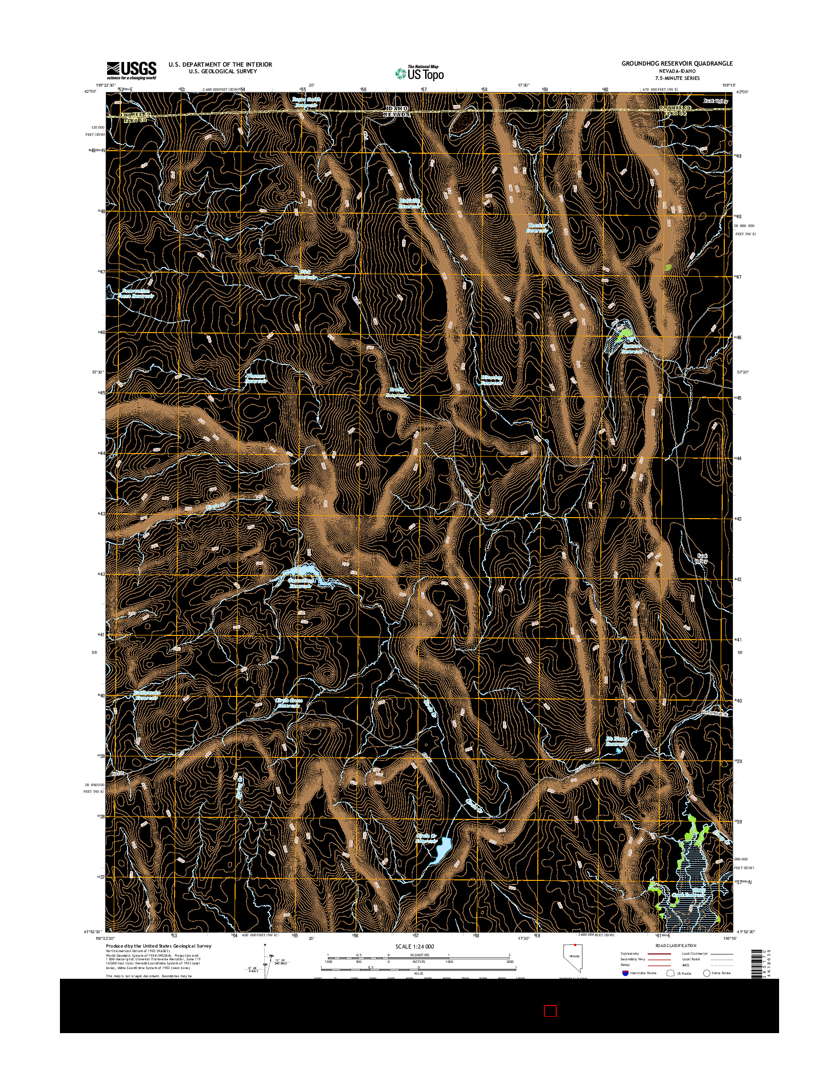 USGS US TOPO 7.5-MINUTE MAP FOR GROUNDHOG RESERVOIR, NV-ID 2014