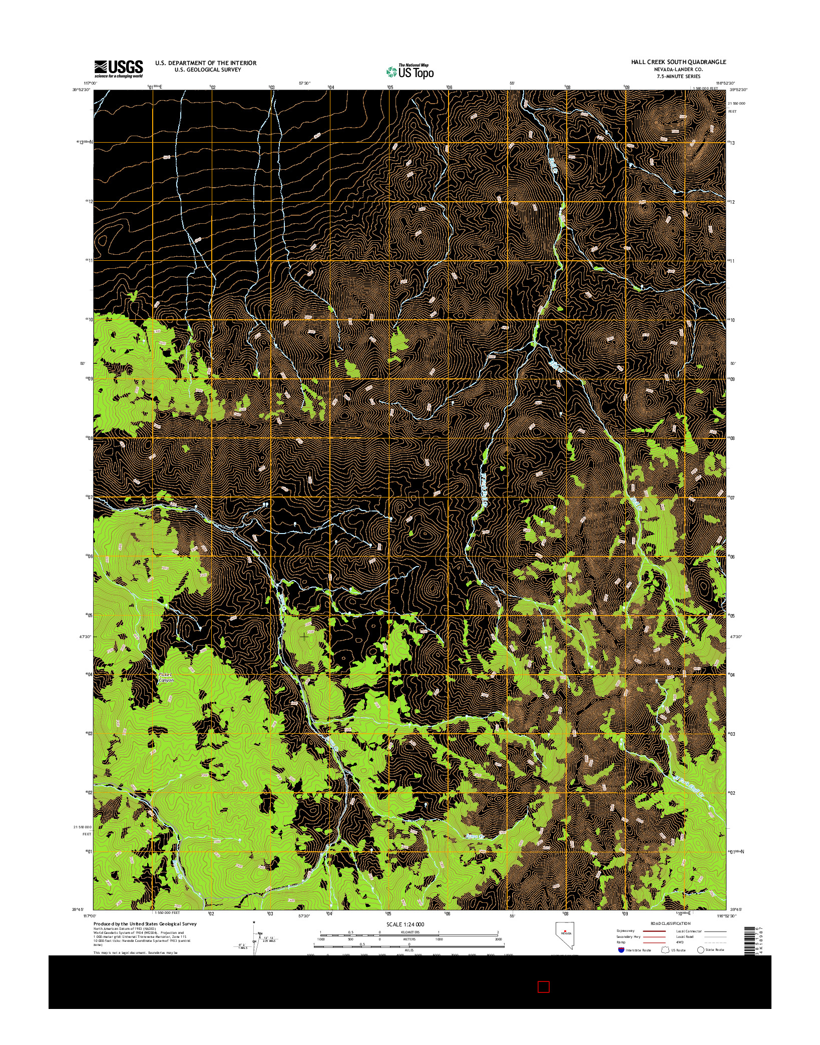 USGS US TOPO 7.5-MINUTE MAP FOR HALL CREEK SOUTH, NV 2014