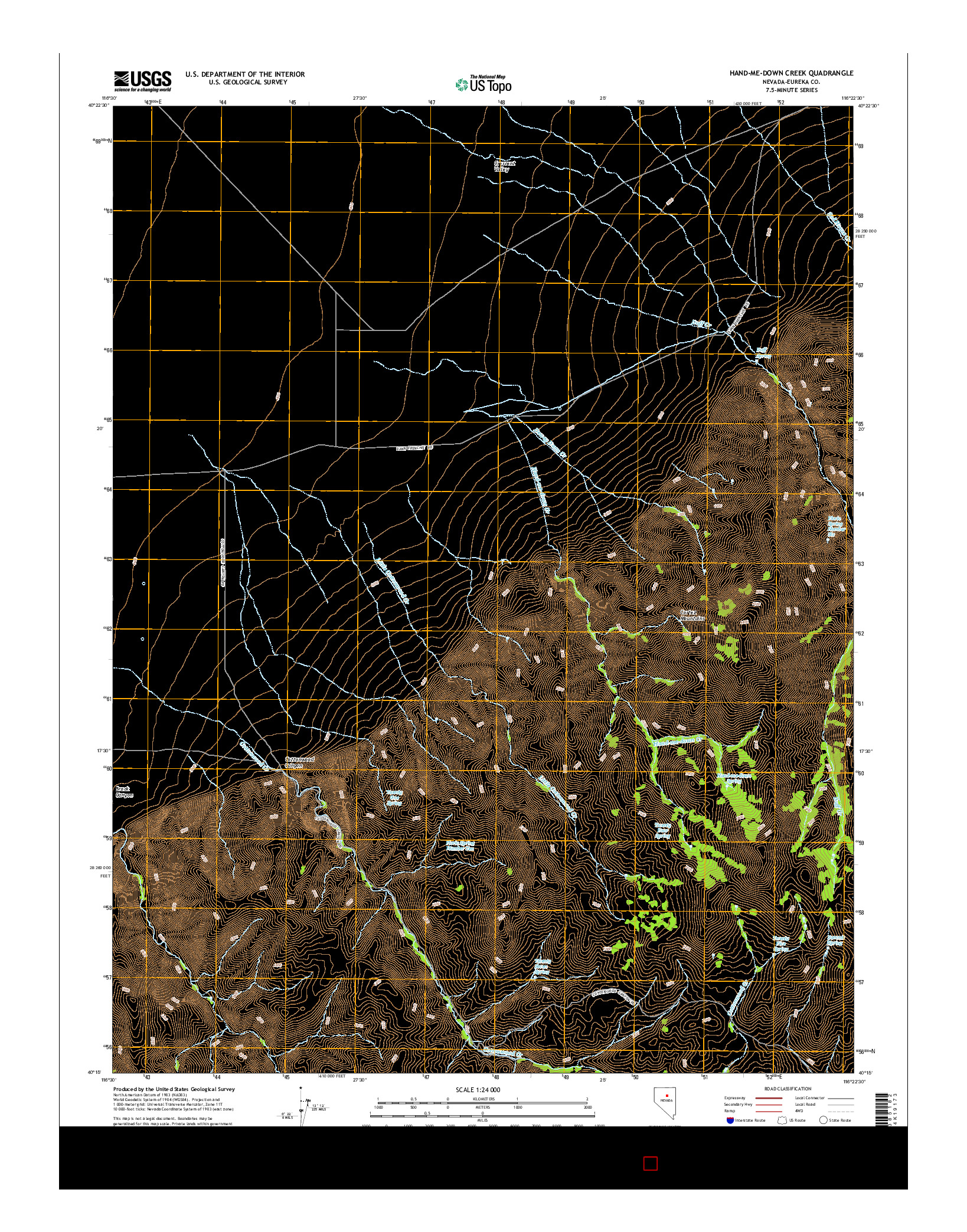 USGS US TOPO 7.5-MINUTE MAP FOR HAND-ME-DOWN CREEK, NV 2014