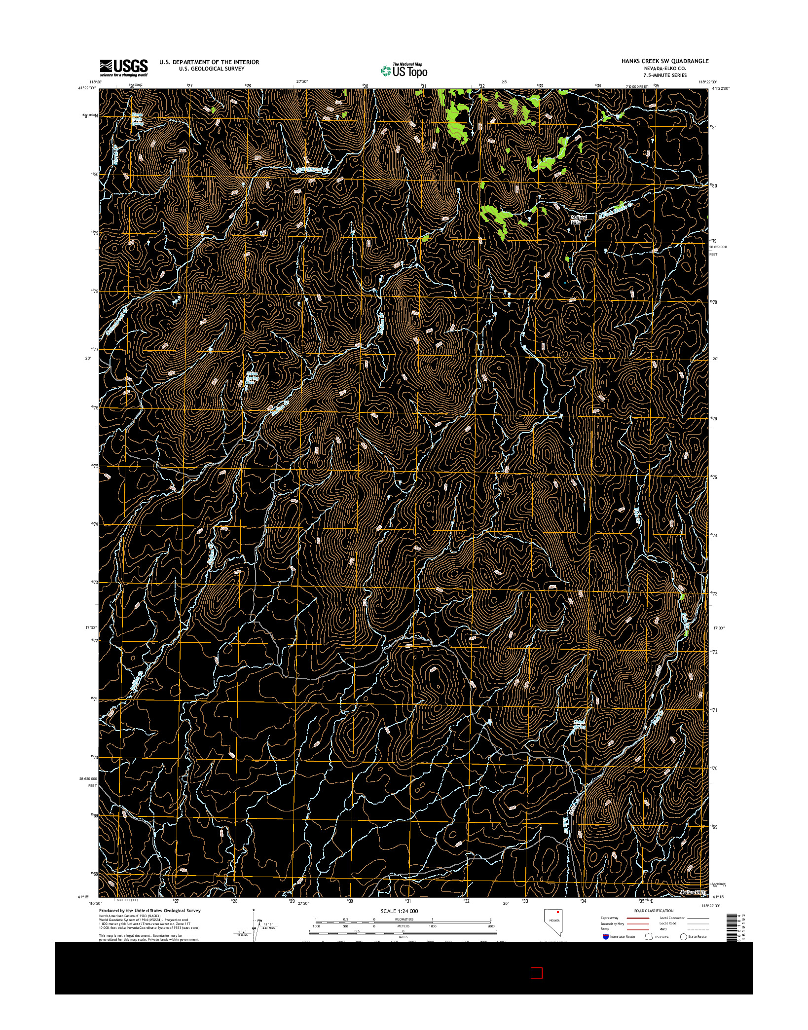 USGS US TOPO 7.5-MINUTE MAP FOR HANKS CREEK SW, NV 2014