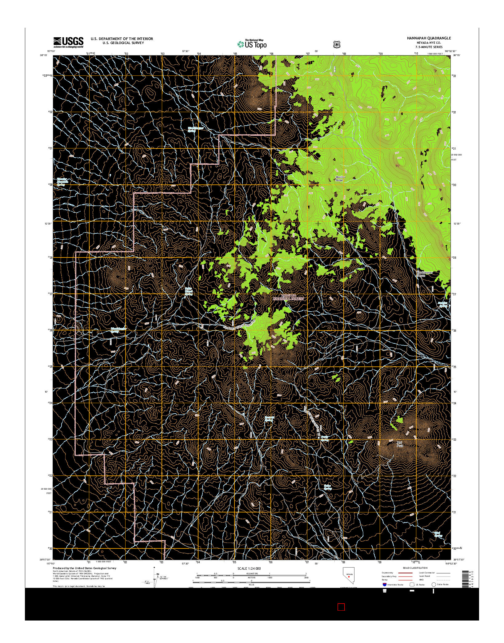 USGS US TOPO 7.5-MINUTE MAP FOR HANNAPAH, NV 2014
