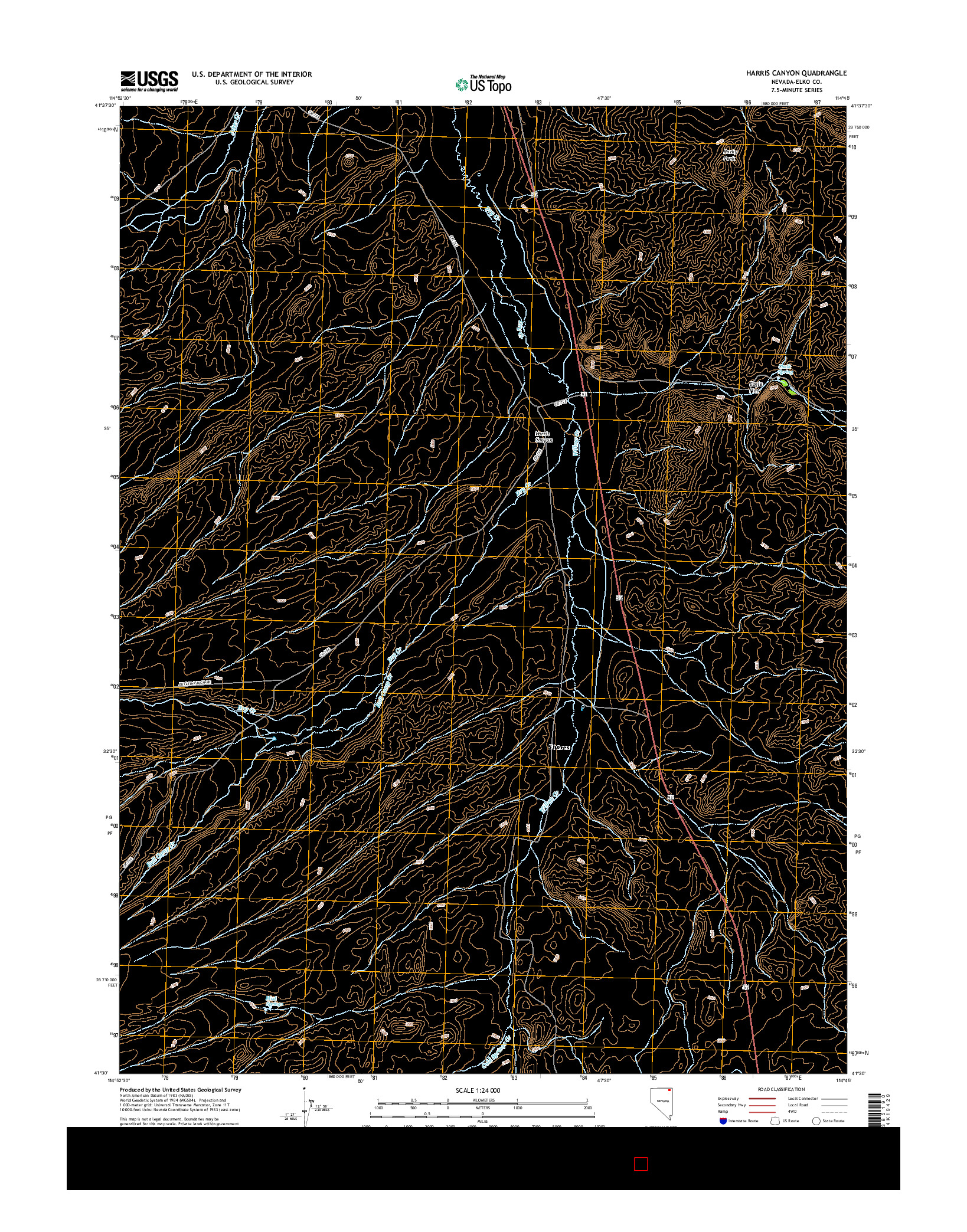 USGS US TOPO 7.5-MINUTE MAP FOR HARRIS CANYON, NV 2014