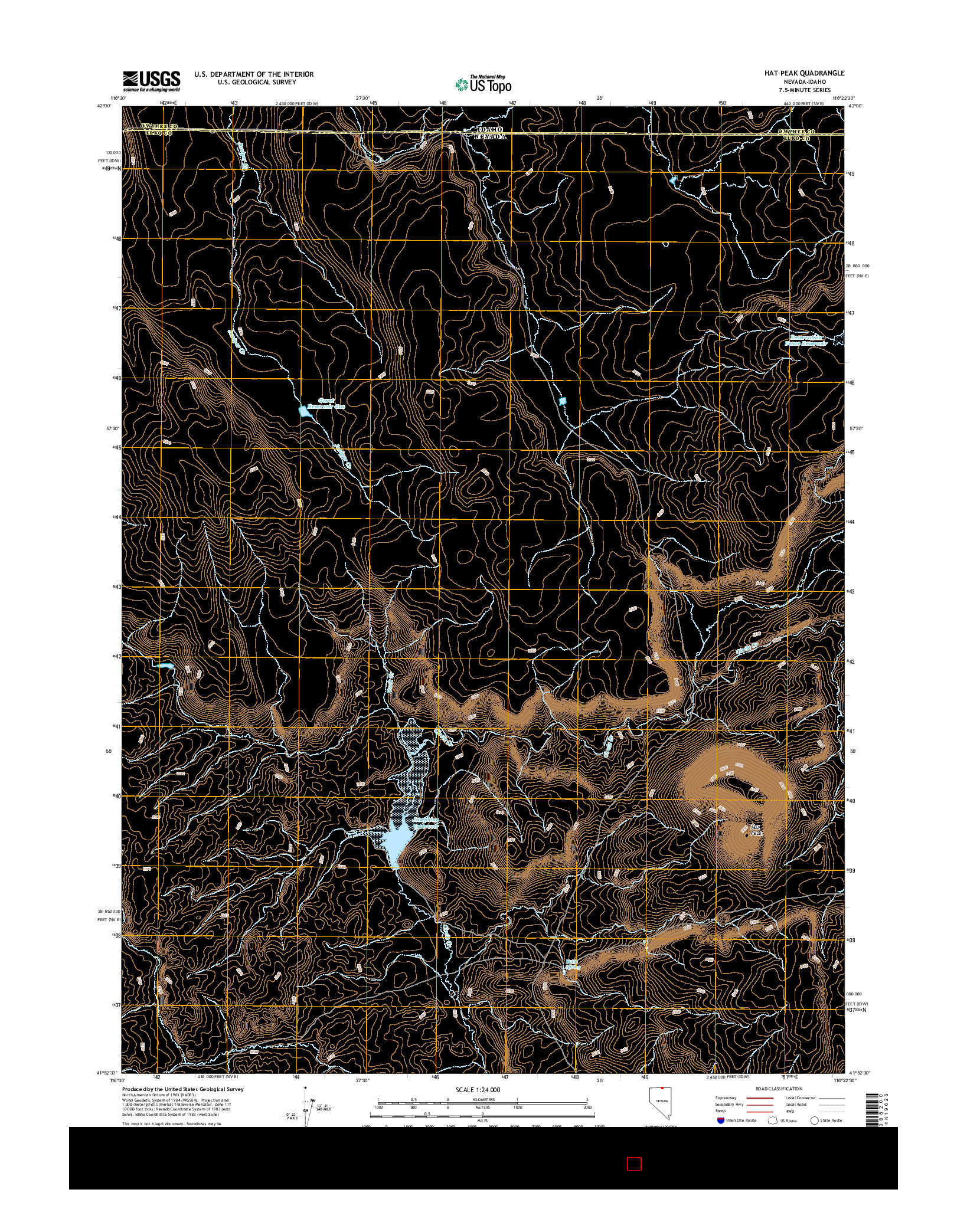 USGS US TOPO 7.5-MINUTE MAP FOR HAT PEAK, NV-ID 2014