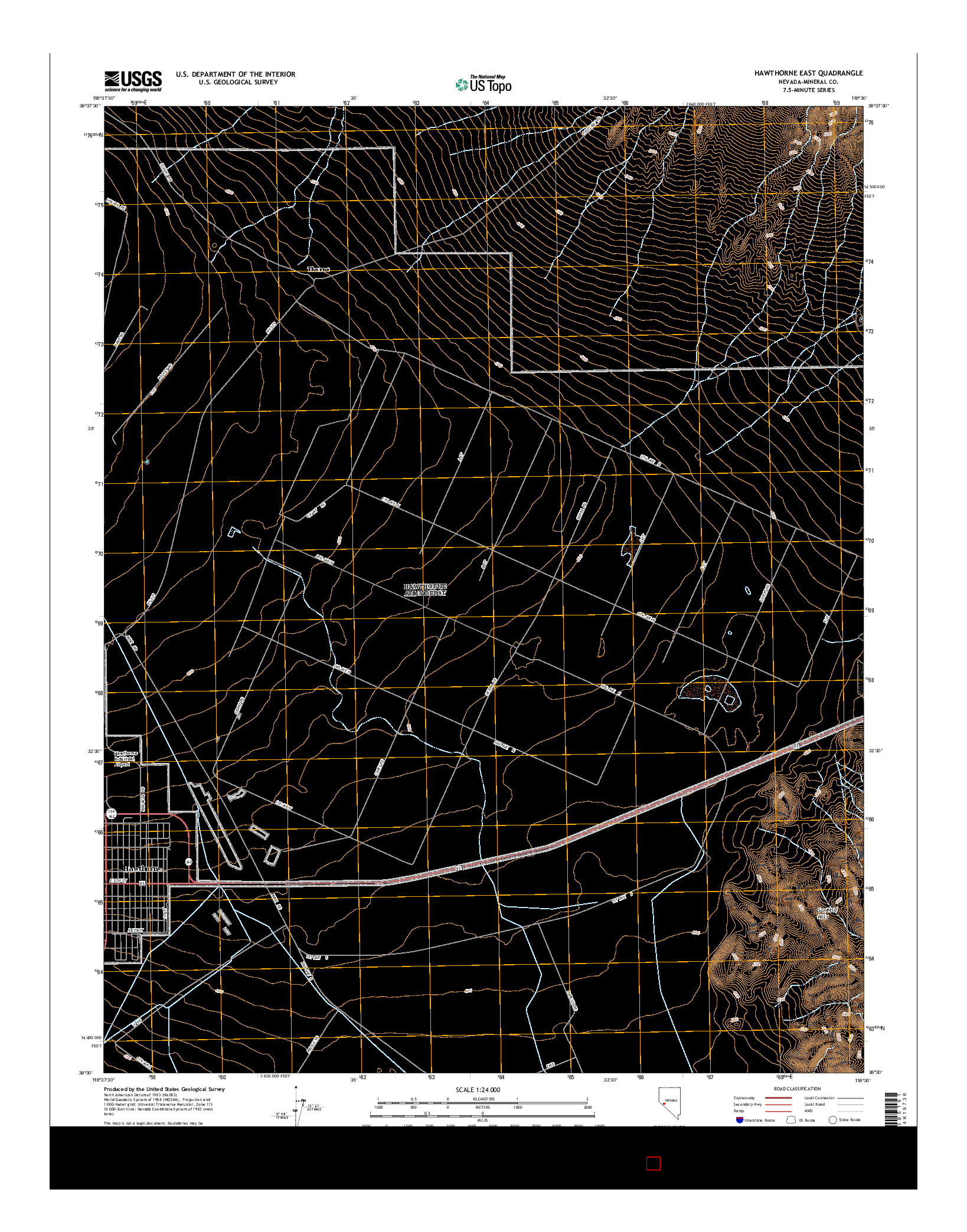USGS US TOPO 7.5-MINUTE MAP FOR HAWTHORNE EAST, NV 2014
