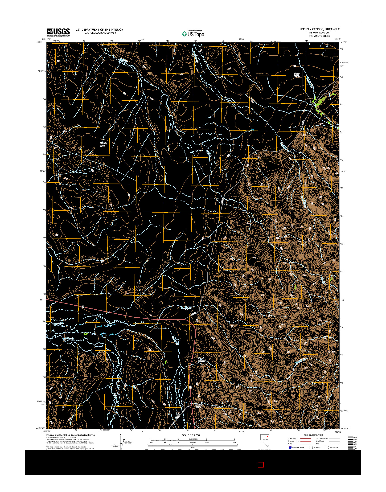 USGS US TOPO 7.5-MINUTE MAP FOR HEELFLY CREEK, NV 2014