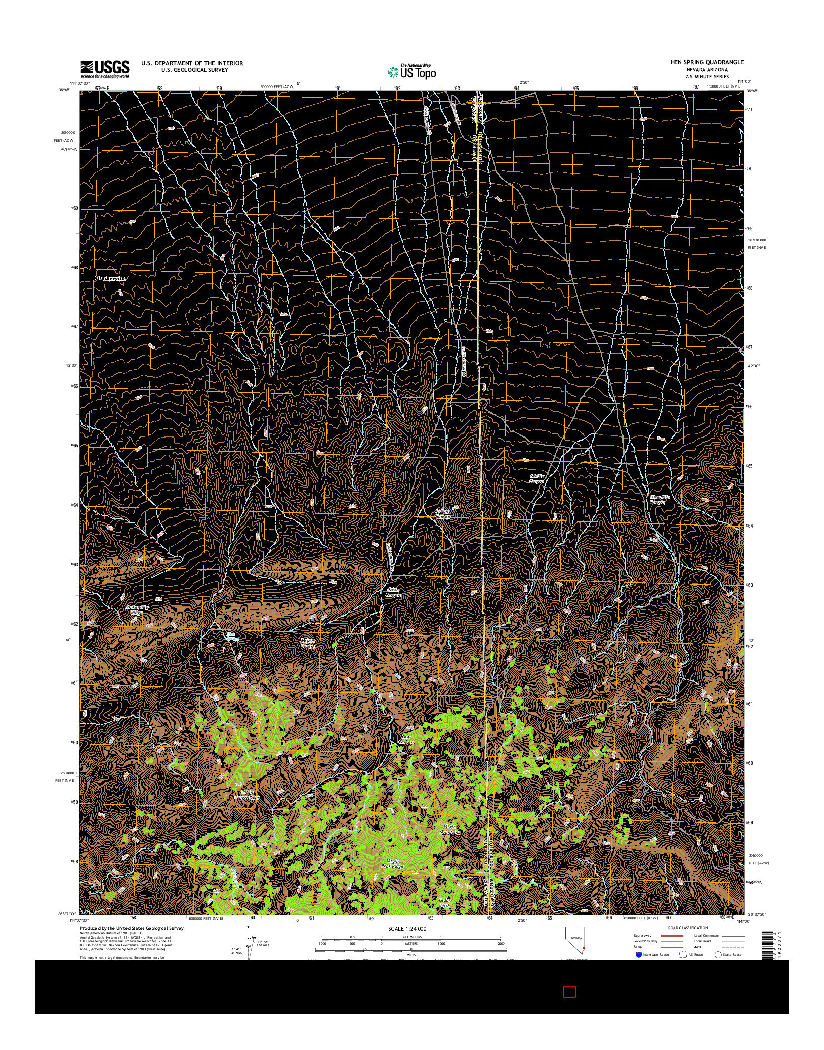 USGS US TOPO 7.5-MINUTE MAP FOR HEN SPRING, NV-AZ 2014